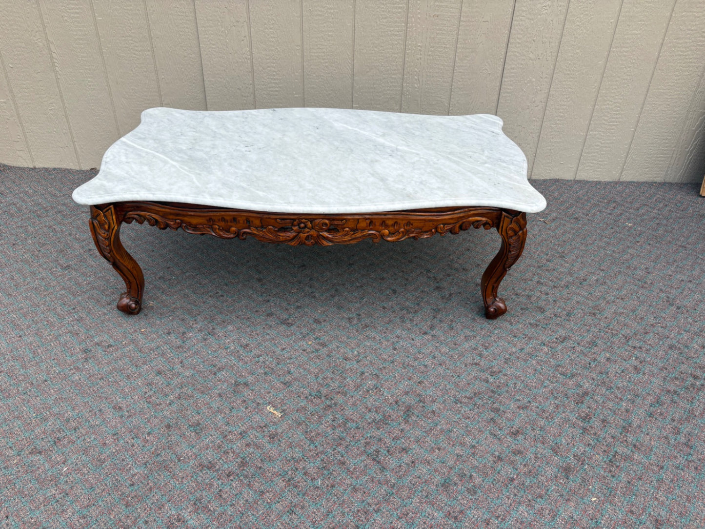 67904 Antique French Carved Coffee Table with Marble Top