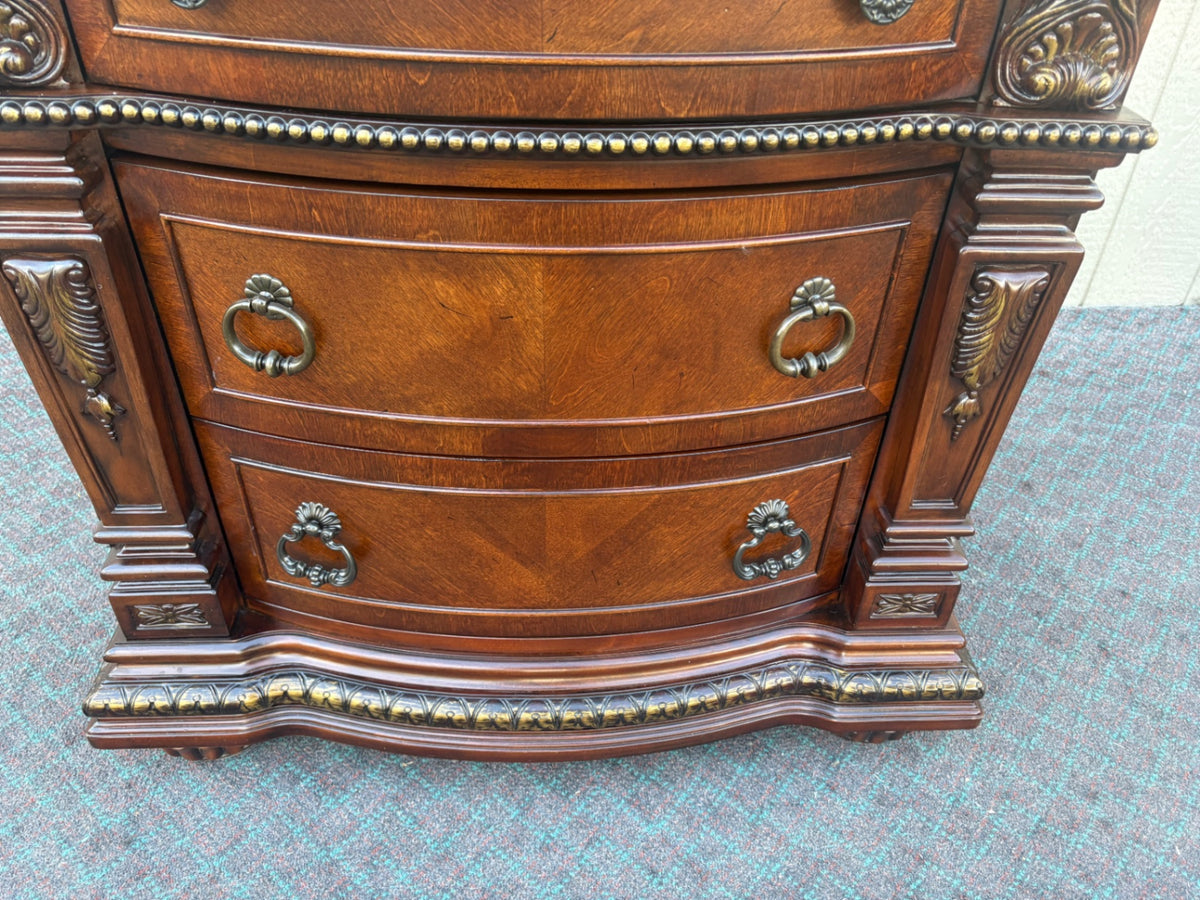 Elegant Marble Top Chest with Carved Wood Detail, 2015