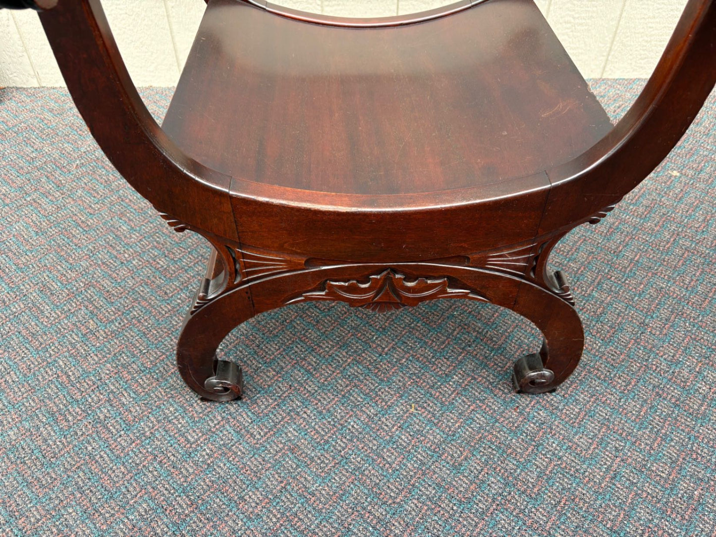 67539  Antique Empire Mahogany U-Back Chair with Ornate Carvings