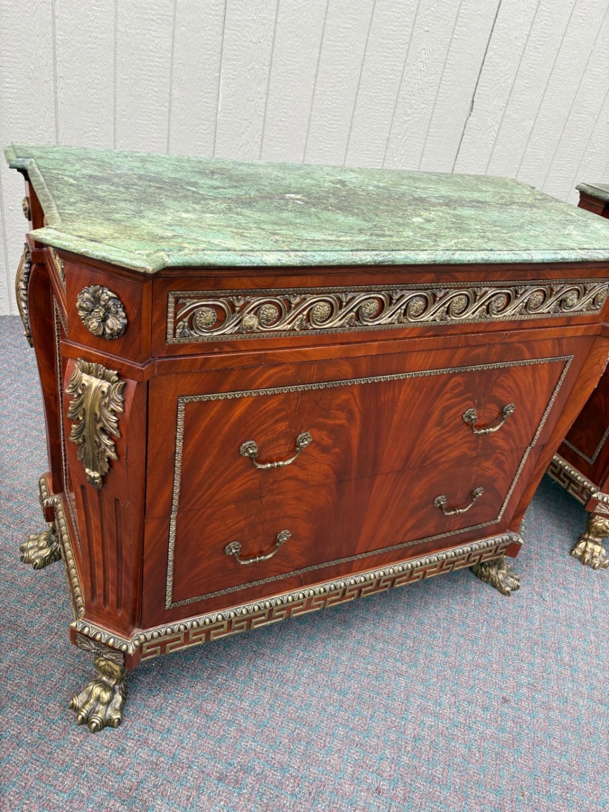 67521  Neoclassical Mahogany and Green Marble Sideboard with Claw Feet
