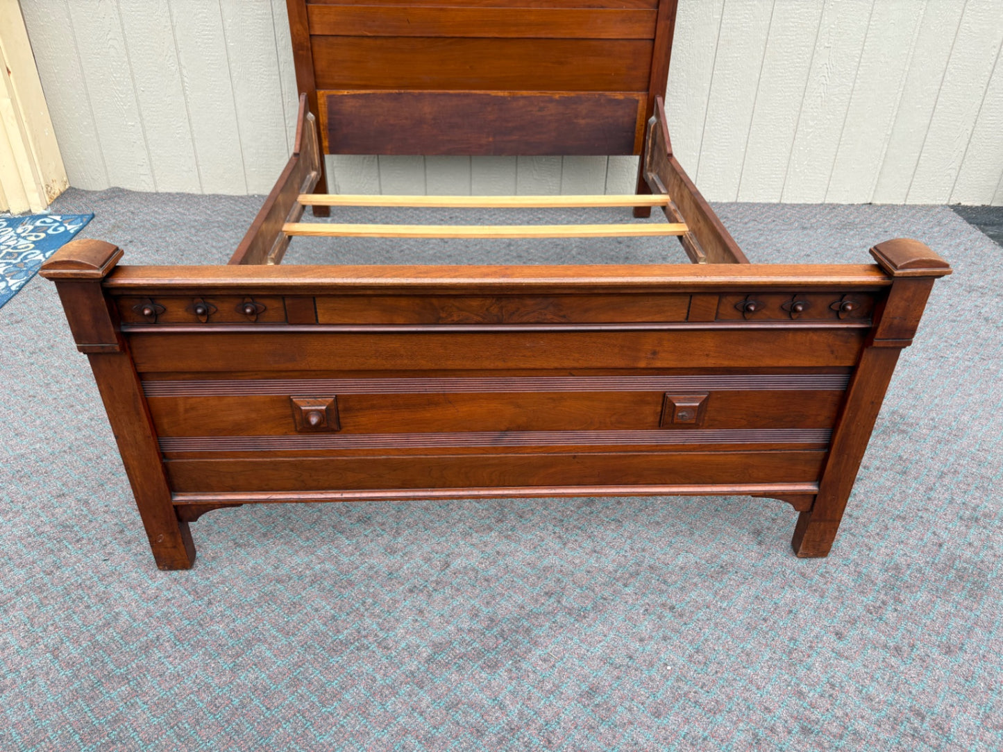 Victorian Full Size Bed with Carved Headboard and Footboard