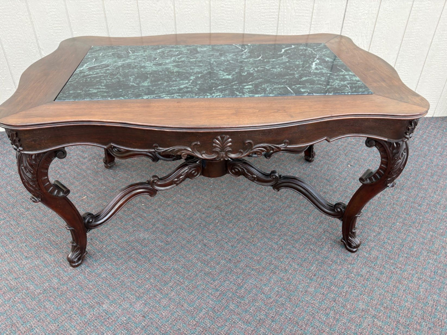 67418 Victorian Mahogany Table with Green Marble Top