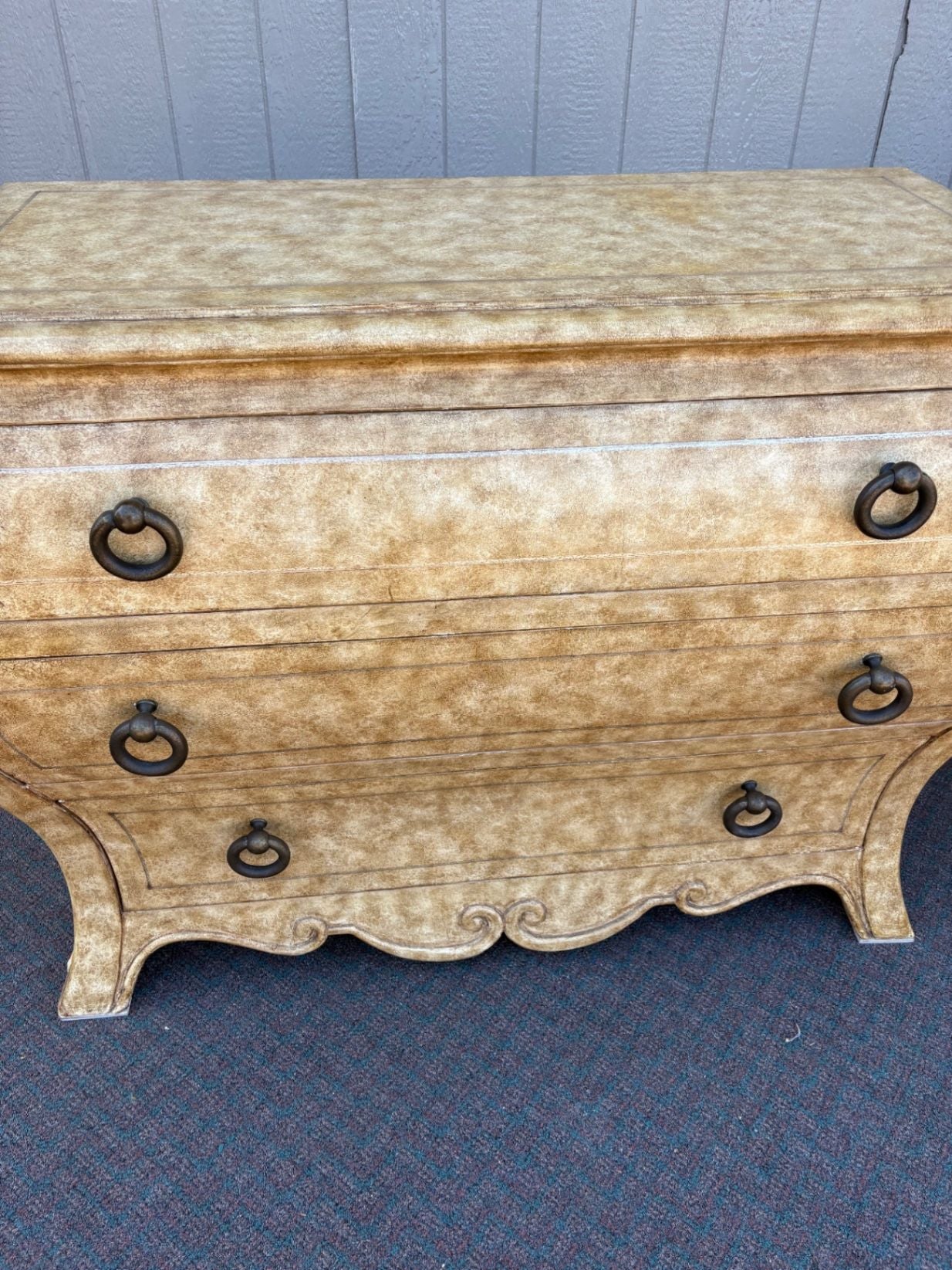 67404 Henredon Bombe Chest of Drawers, Faux Finish, Vintage Elegance