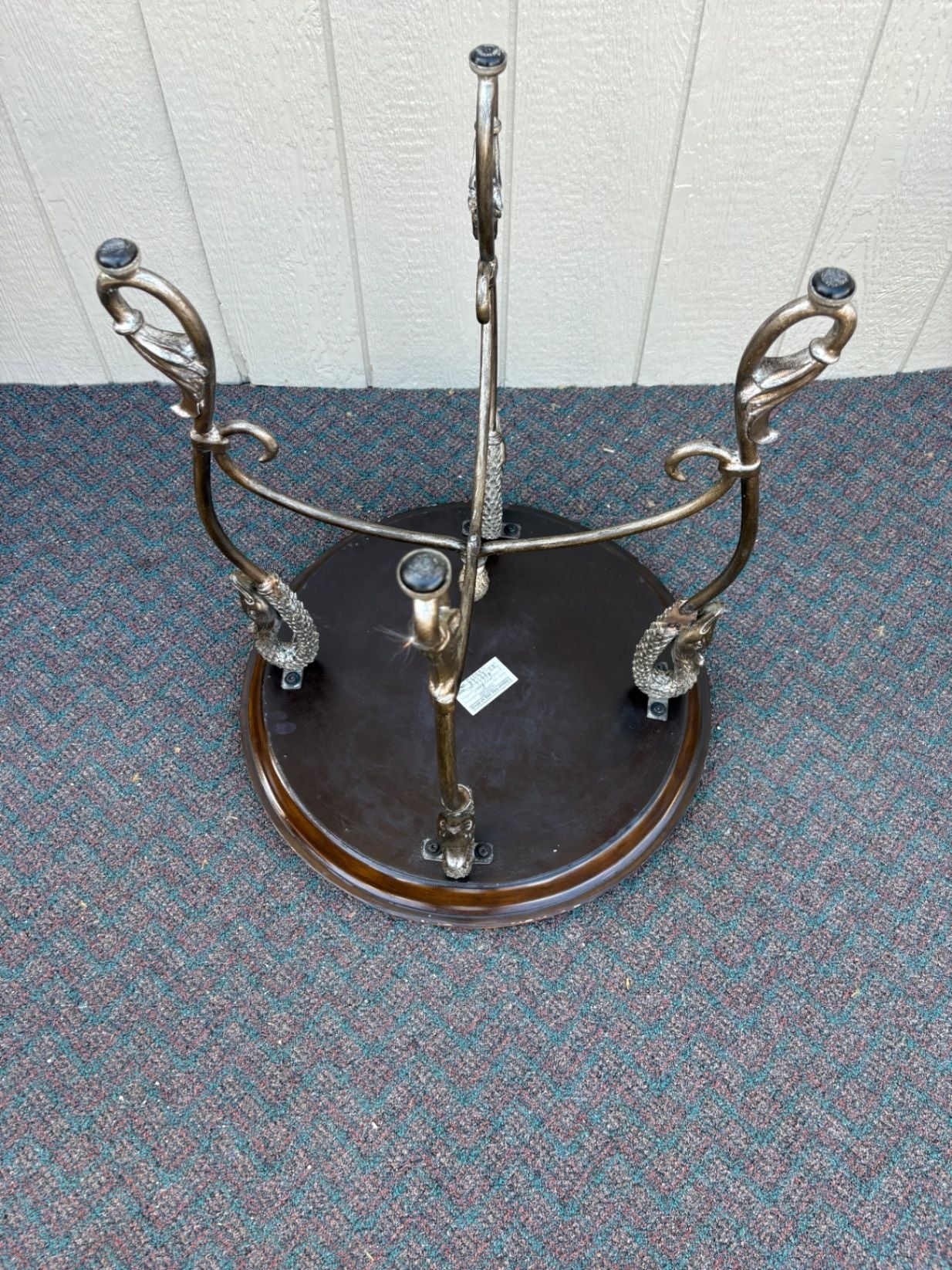 67566 Maitland Smith Round Table with Swan Motif and Stone Top
