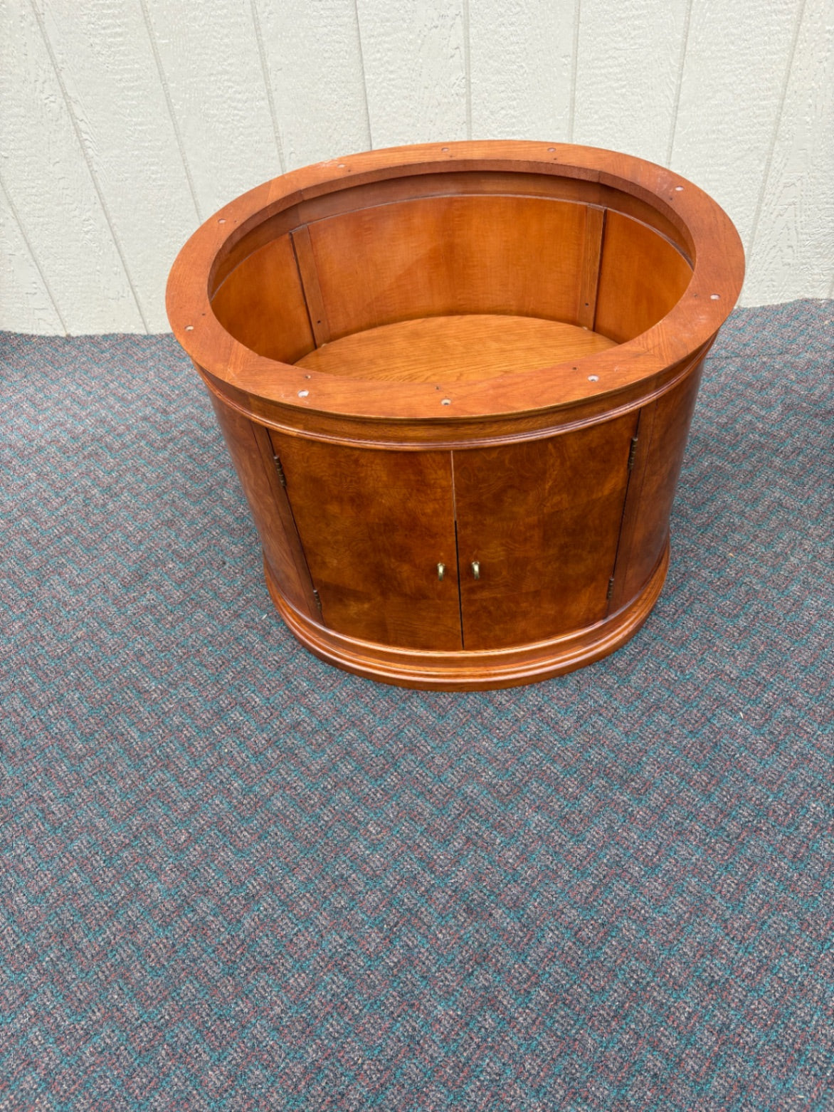 67824 Elegant Oval Marble Top Side Table with Storage Cabinet