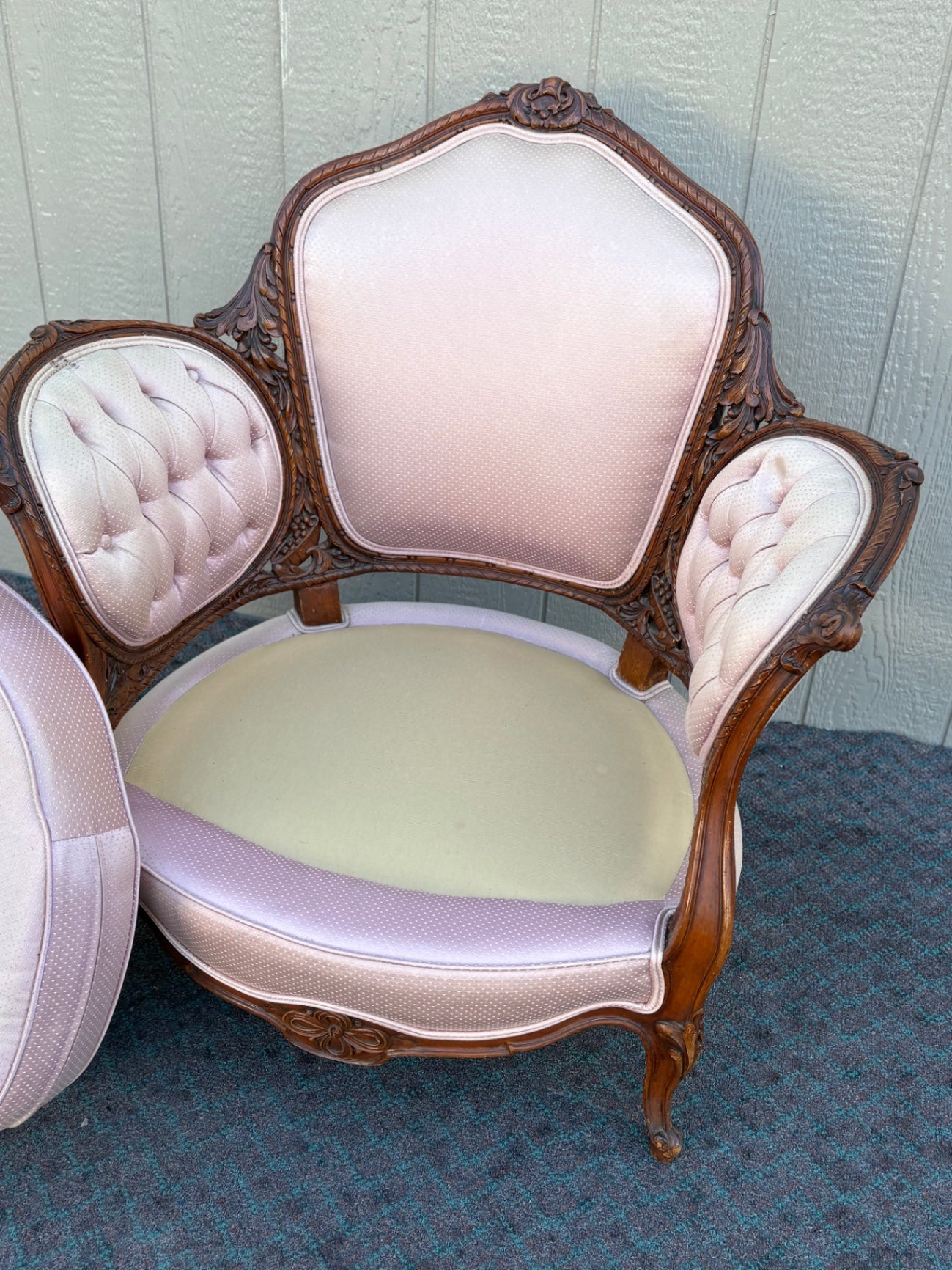 67964 Elegant French Louis XV Style Armchair with Pink Upholstery