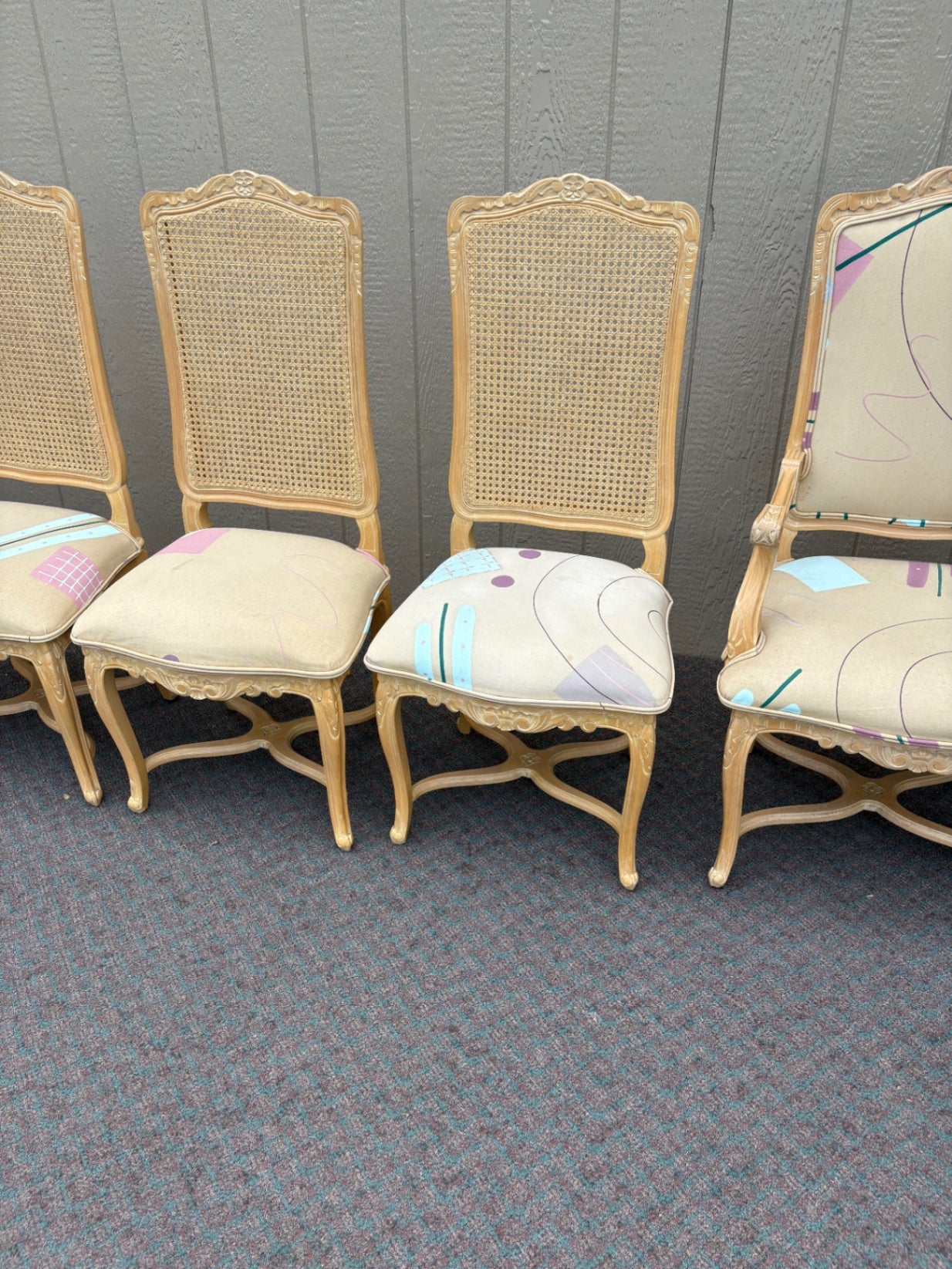 Set of 6 French Provincial Dining Chairs with Cane Backs