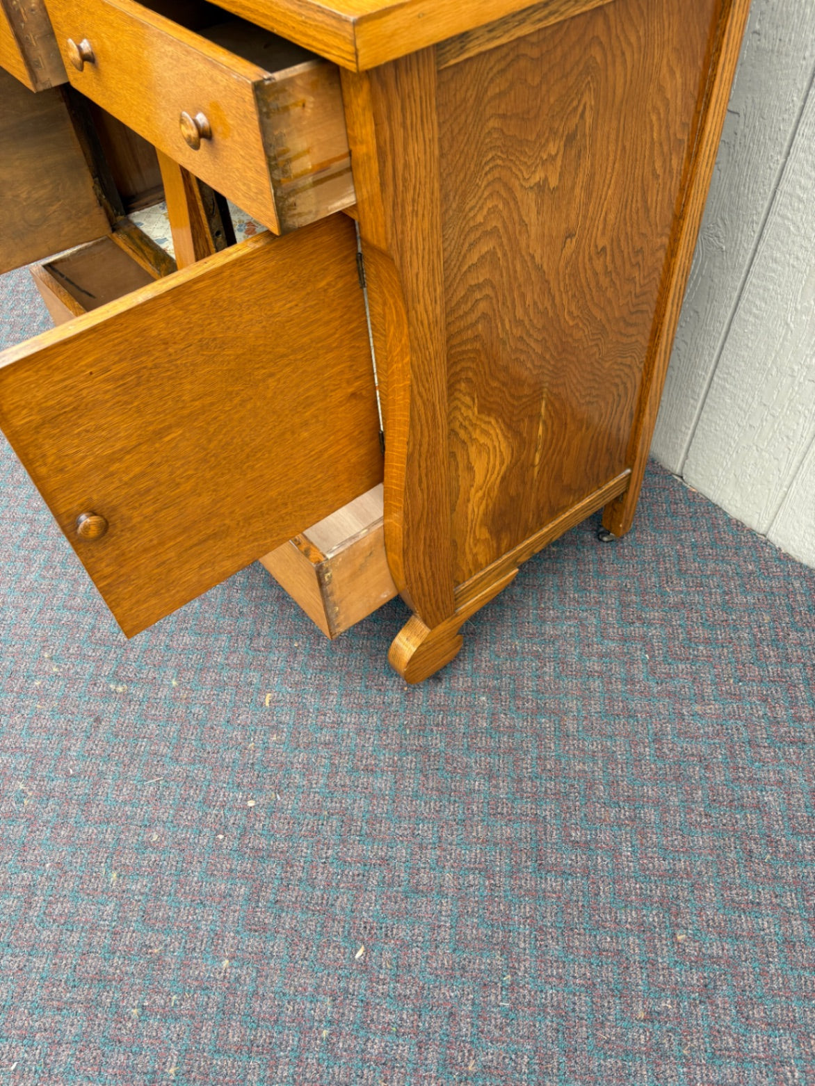 67790 Antique Oak Buffet with Mirror and Storage, Early 20th Century