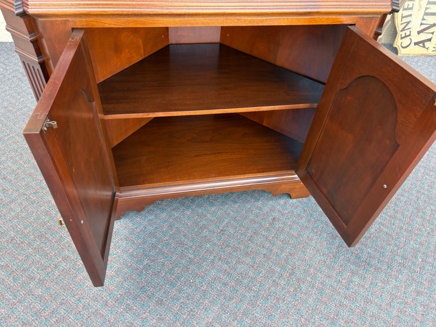 67701 Elegant Mahogany Corner Cabinet with Glass Doors and Shelves