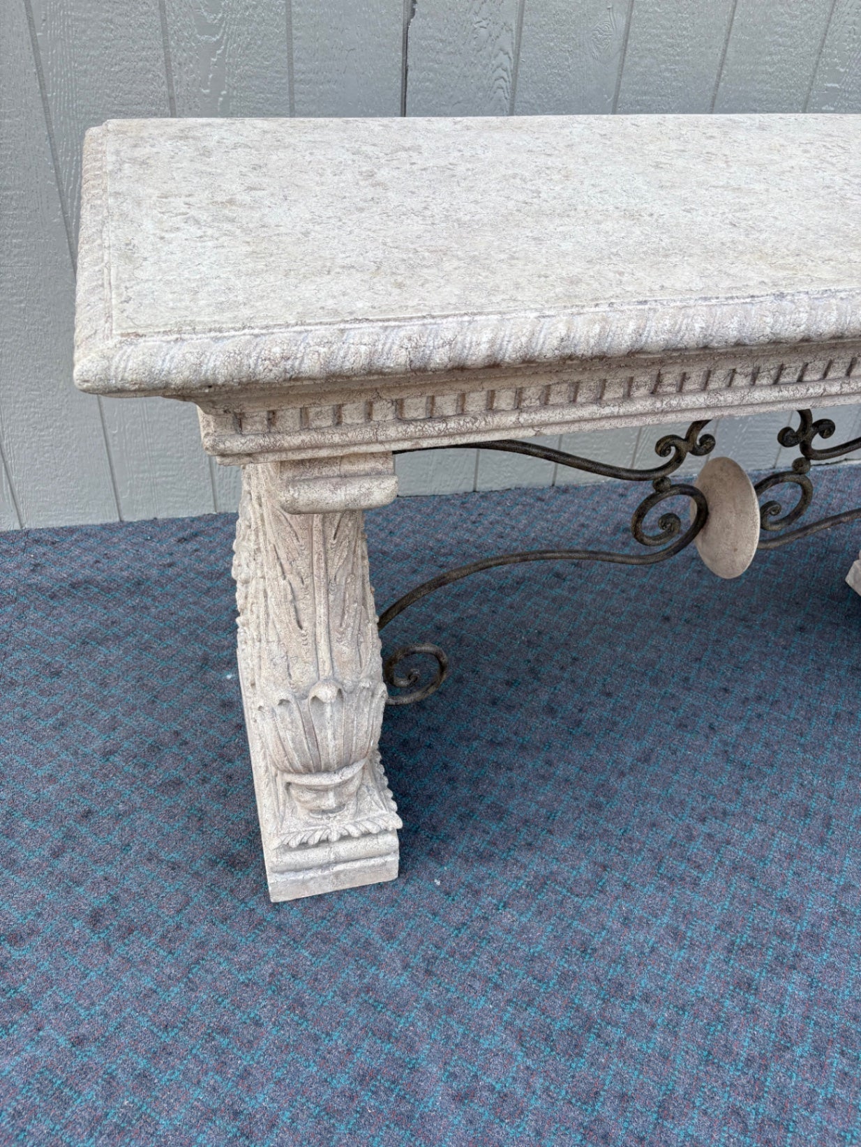 68079 Elegant Classical Cement Console Table with Ornate Ironwork