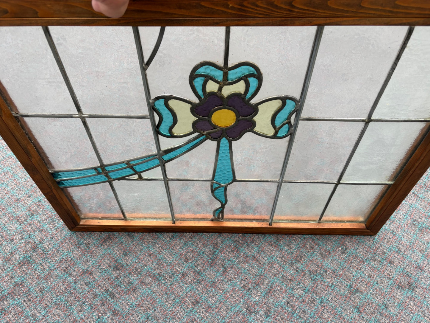 67906 PAIR  of Vintage Stained Glass Windows with Floral Design