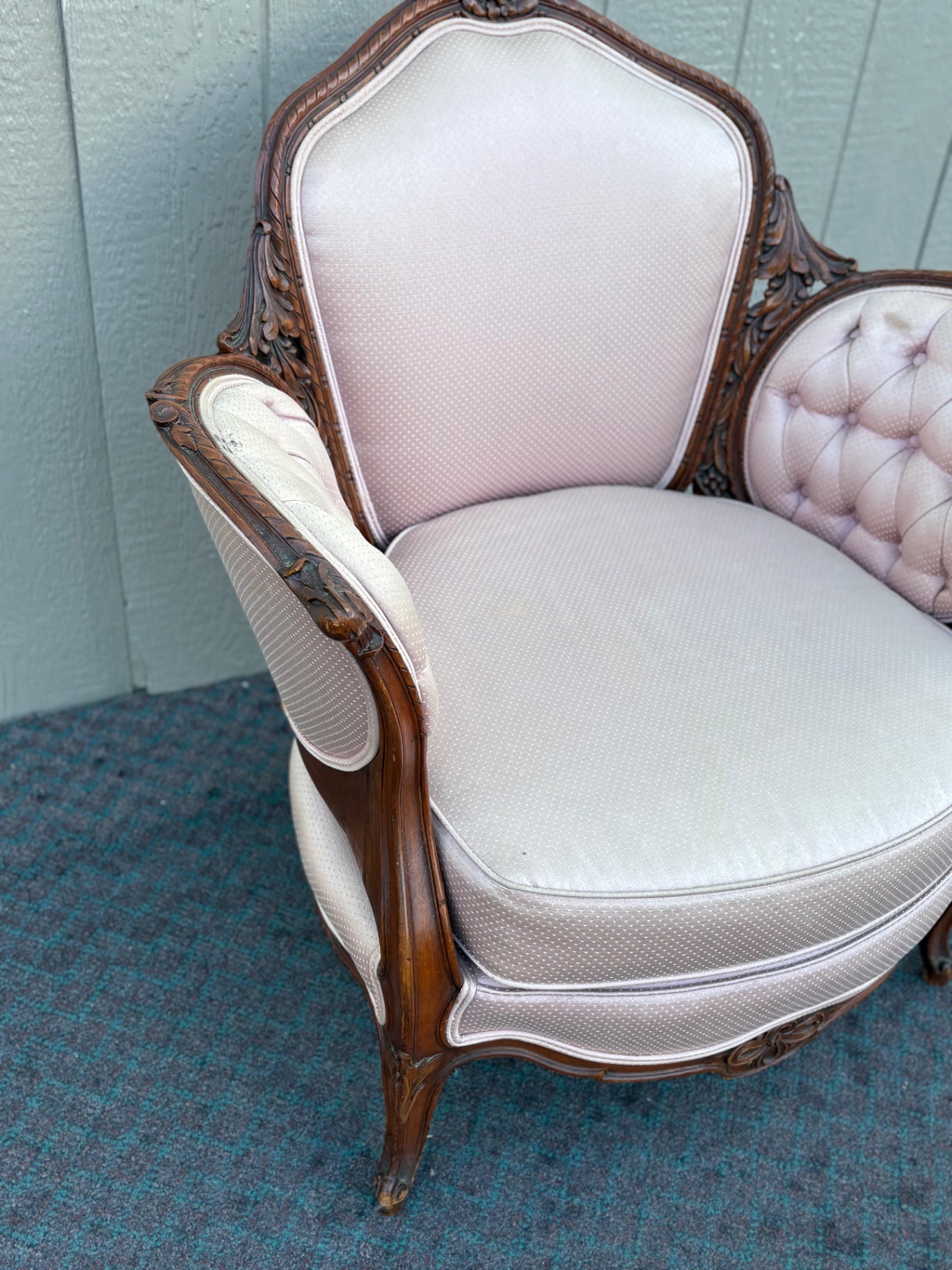 67964 Elegant French Louis XV Style Armchair with Pink Upholstery