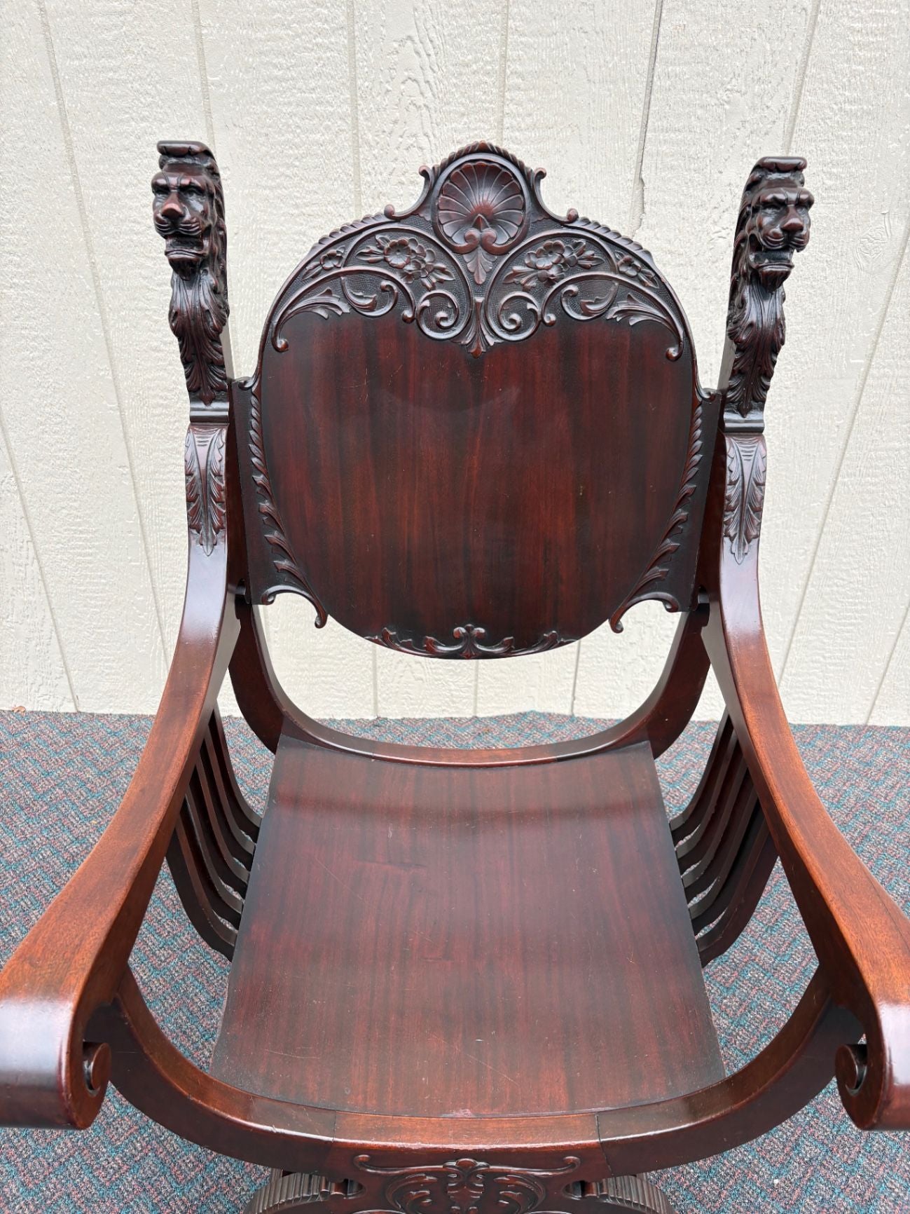 67546 Victorian Mahogany Lion Armchair with Intricate Carvings