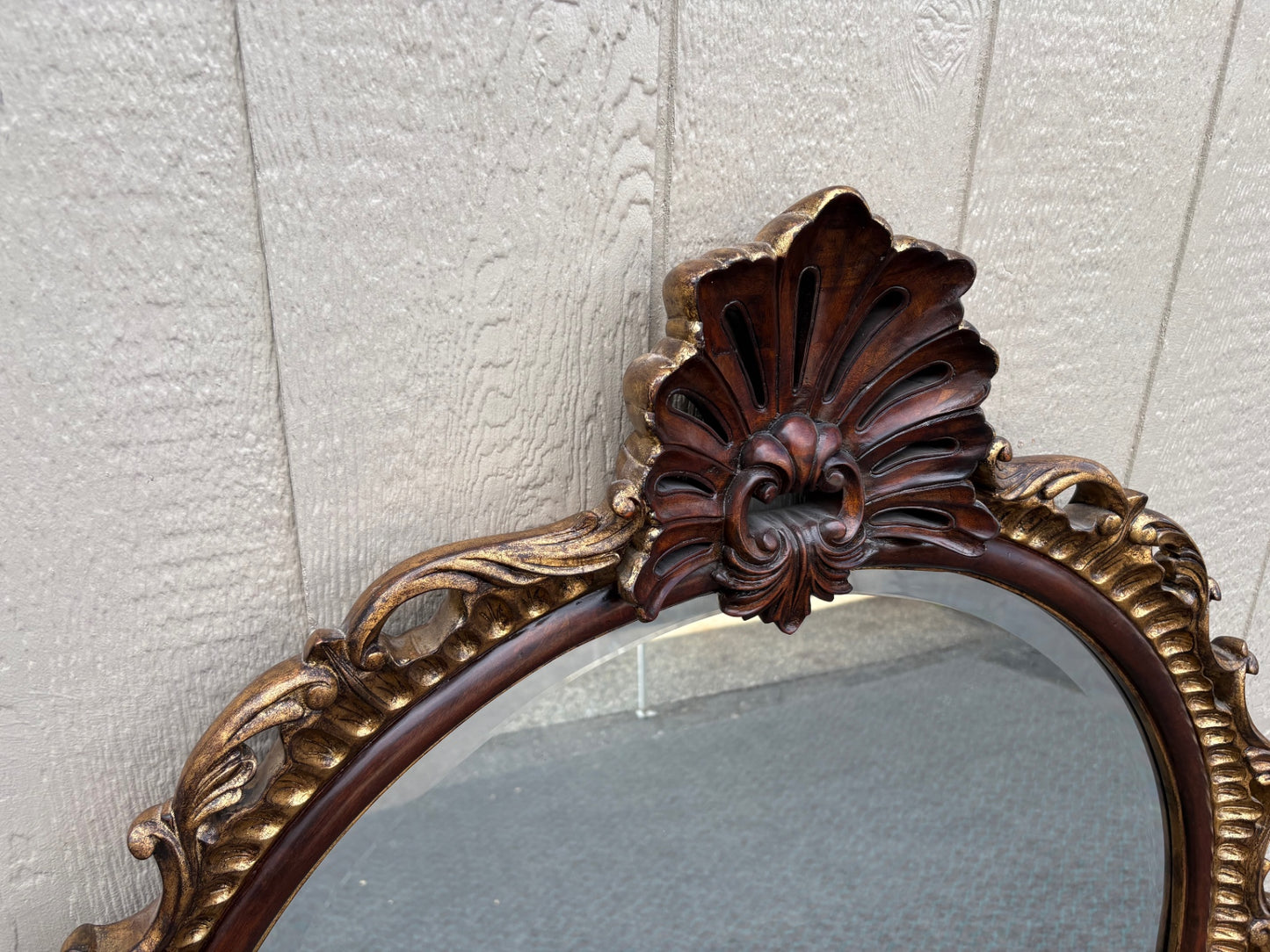 68102 Large Ornate Mahogany Wall Mirror with Gold Accents