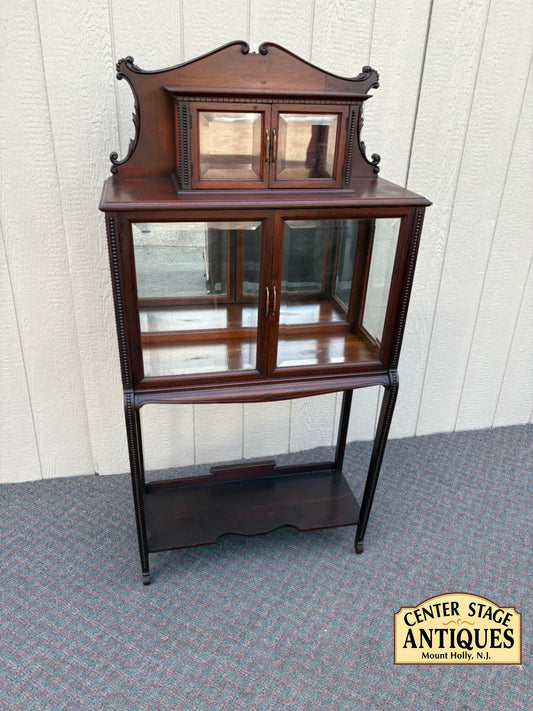 67820 Antique Mahogany Curio Cabinet with Glass Doors and Shelves