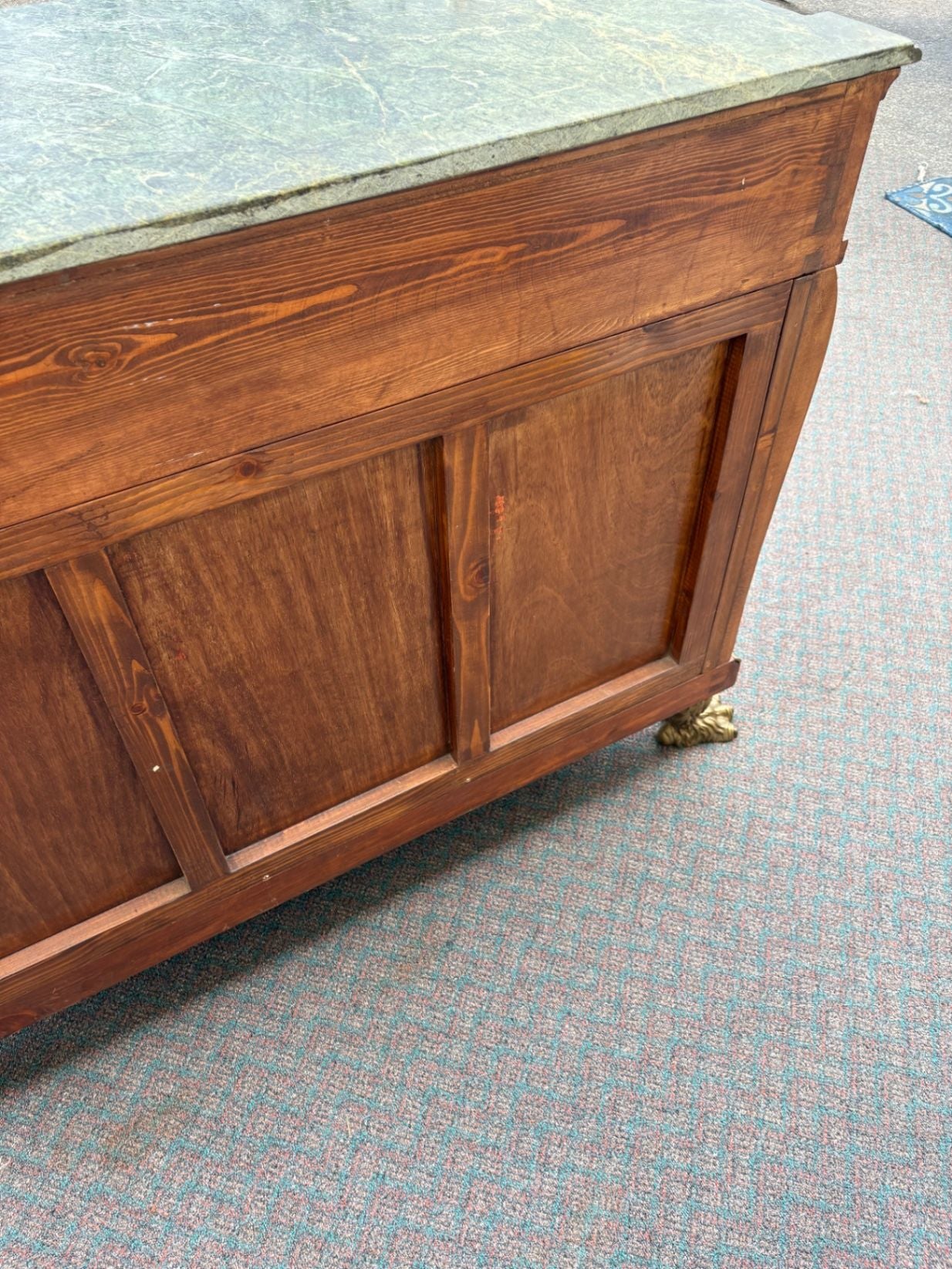 67521  Neoclassical Mahogany and Green Marble Sideboard with Claw Feet