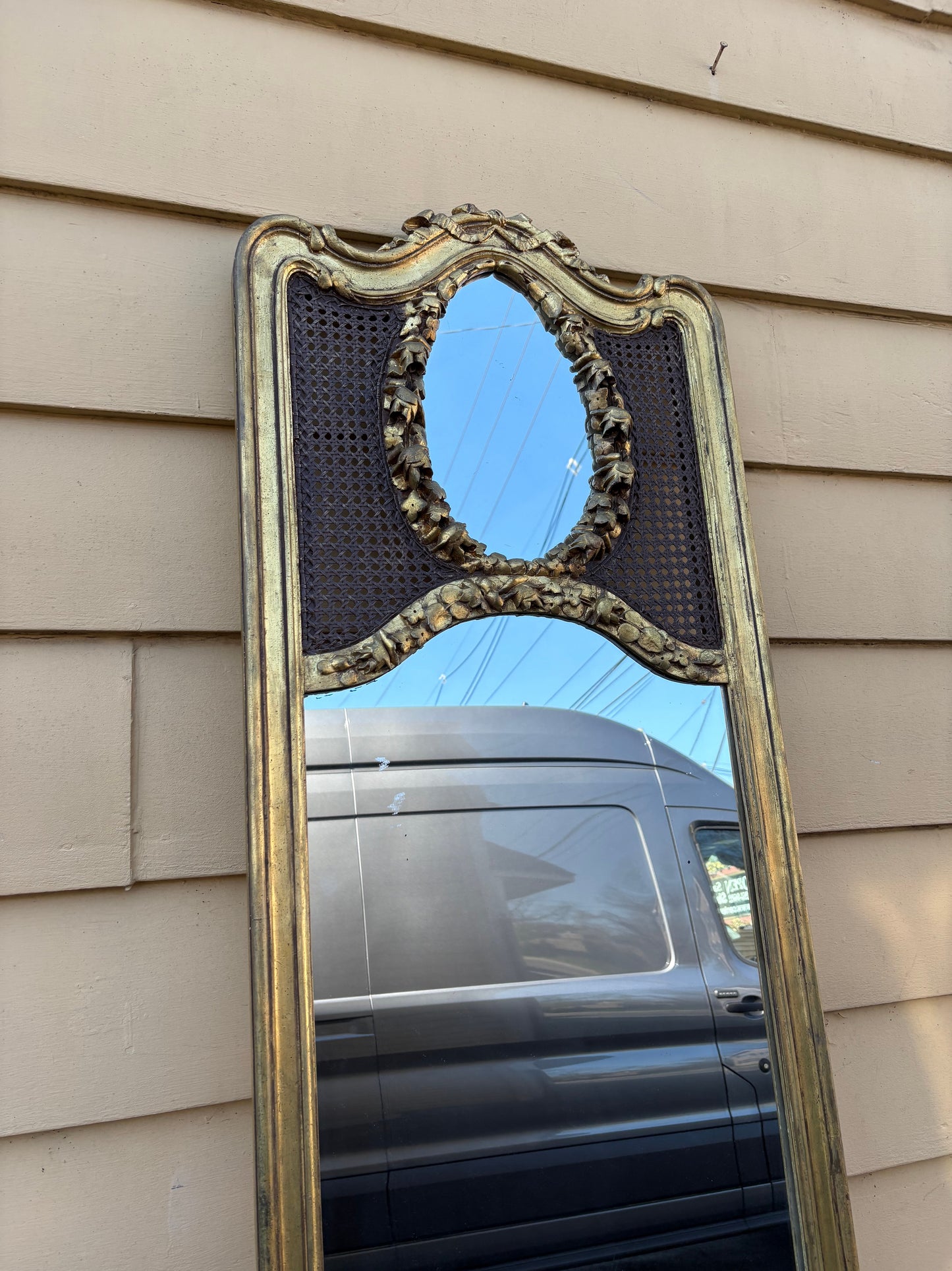 67785 Antique French Louis XV Style Pier Mirror with Marble Top