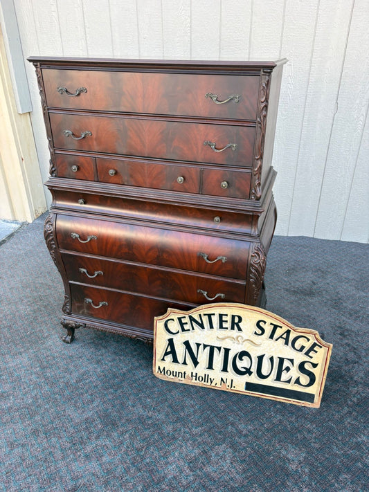 67492 Flame Mahogany Carved High Chest with Ornate Detailing