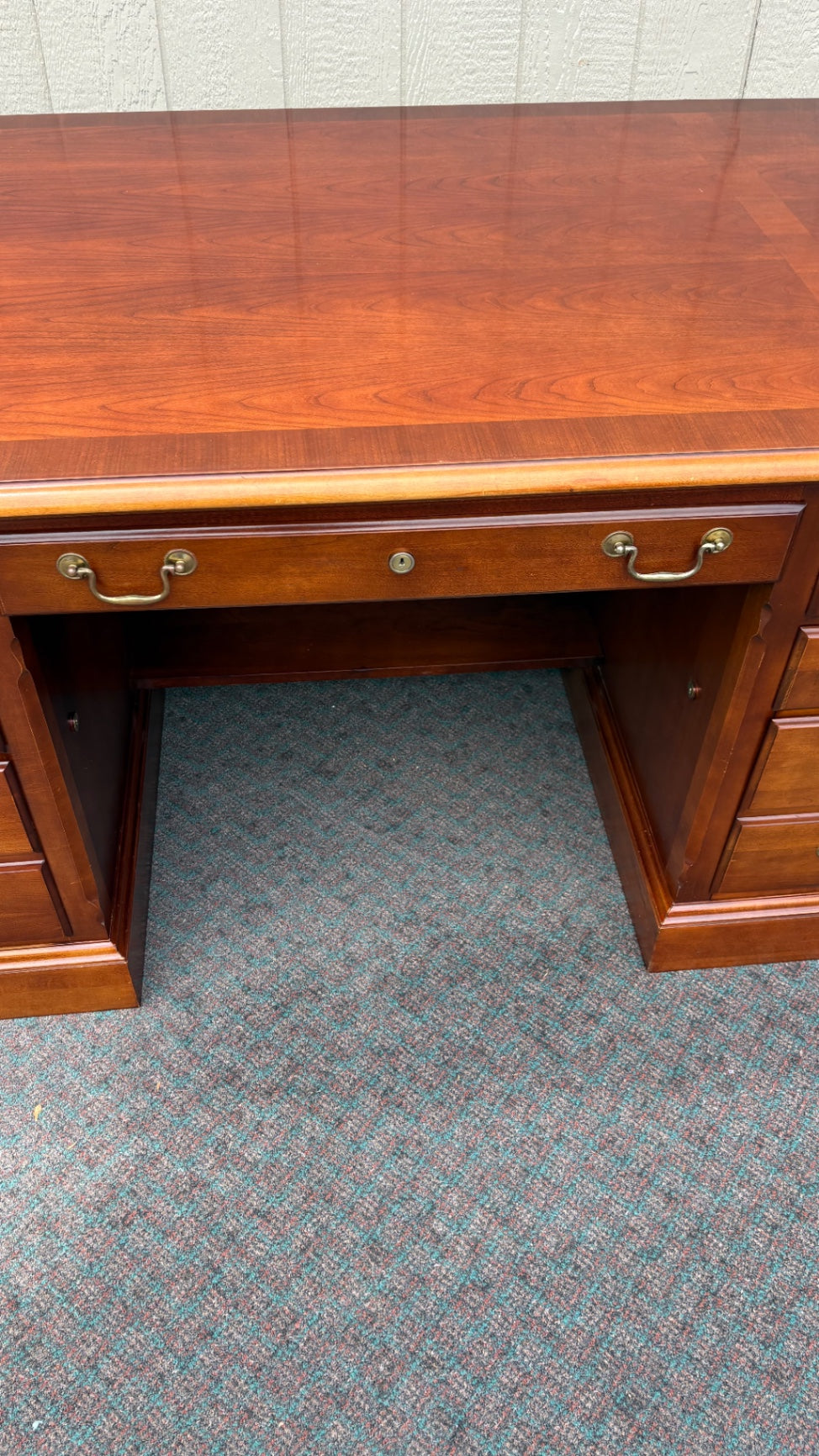 Stanley Cherry Executive Desk with Brass Hardware, 1990s