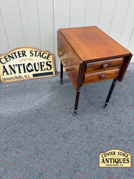 67916 Antique Drop Leaf Table with Two Drawers, Mahogany Finish