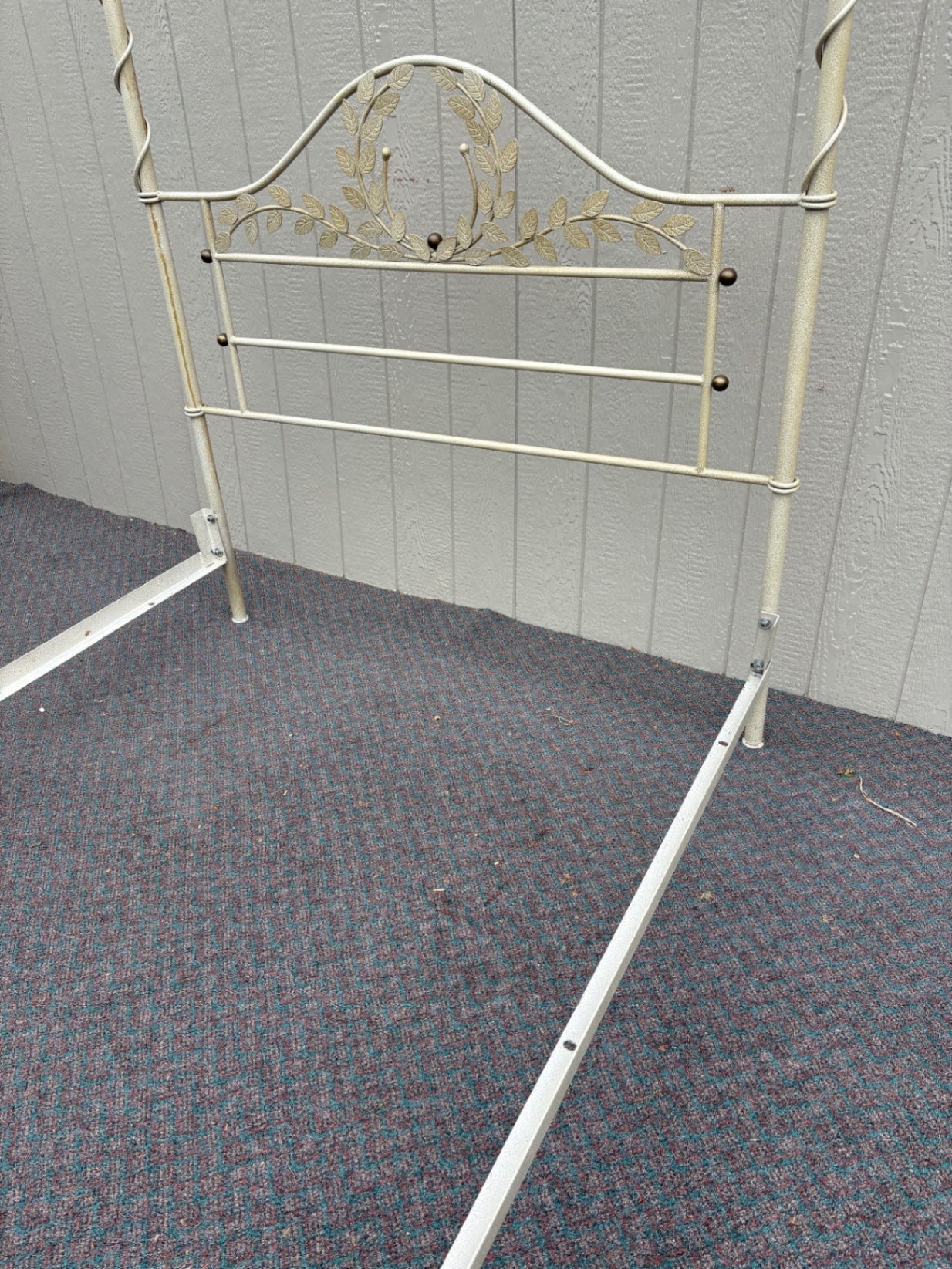 Vintage Iron Queen Size Canopy Bed with Leaf Motifs