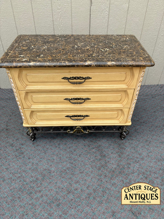 68078 Vintage French Provincial Marble Top Chest with Ornate Detailing