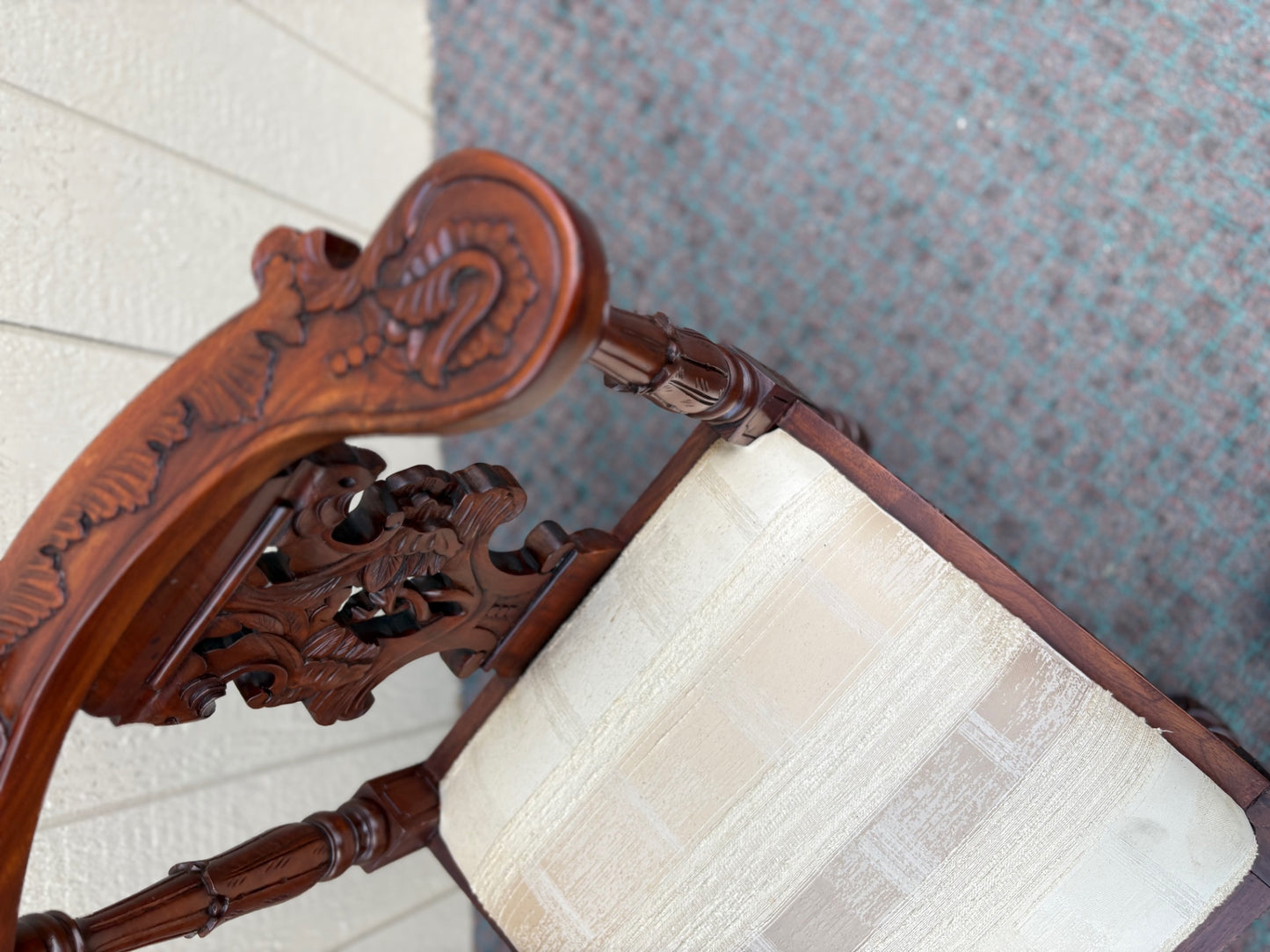 68029 Victorian Carved Mahogany Corner Chair with Upholstered Seat