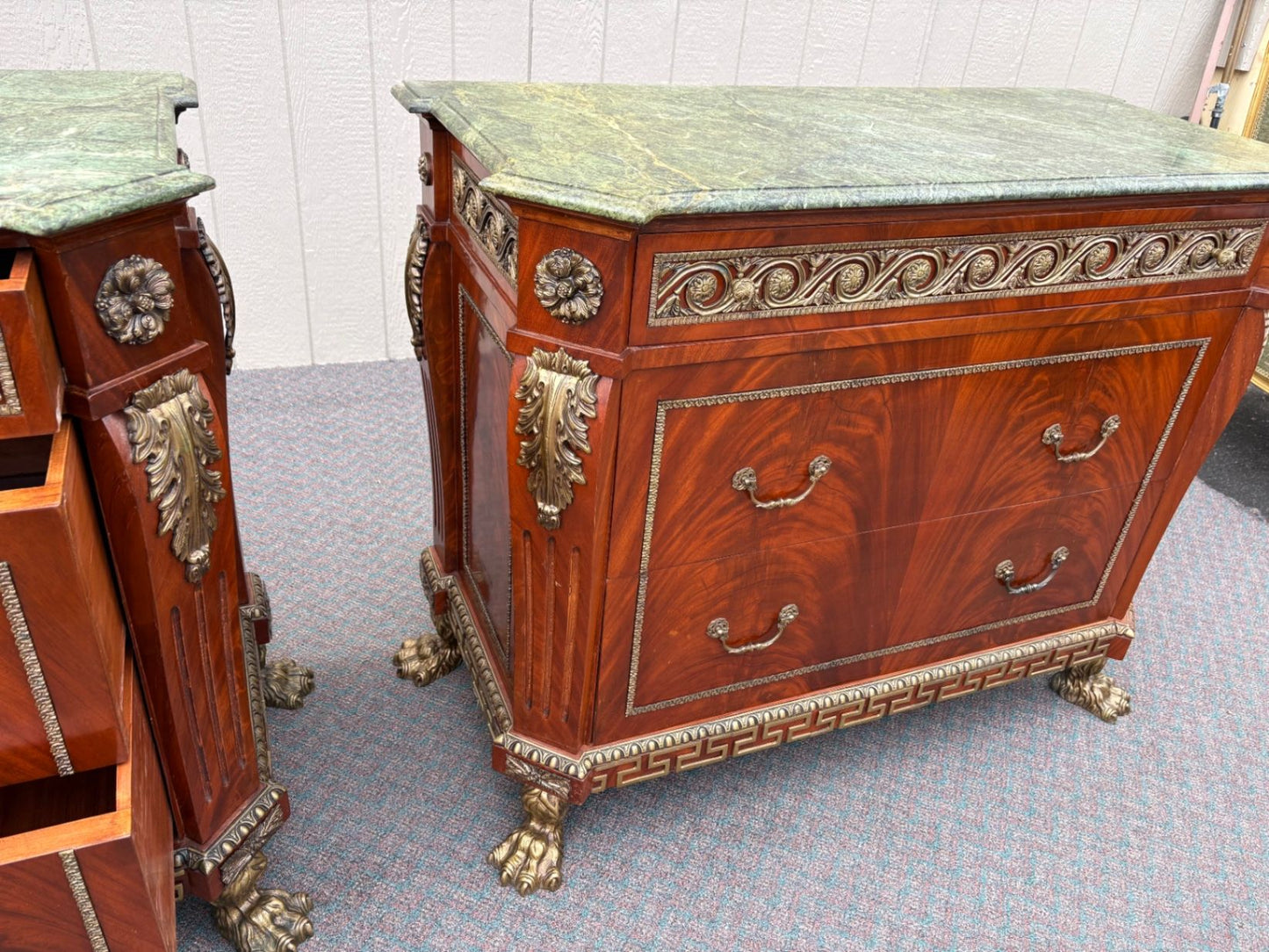 67521  Neoclassical Mahogany and Green Marble Sideboard with Claw Feet