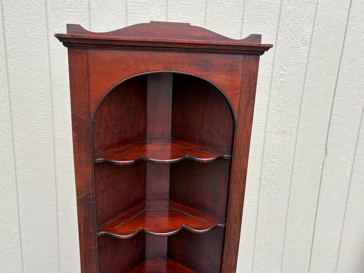 67724 Cherry Finish Corner Shelf Cabinet with Arched Shelving