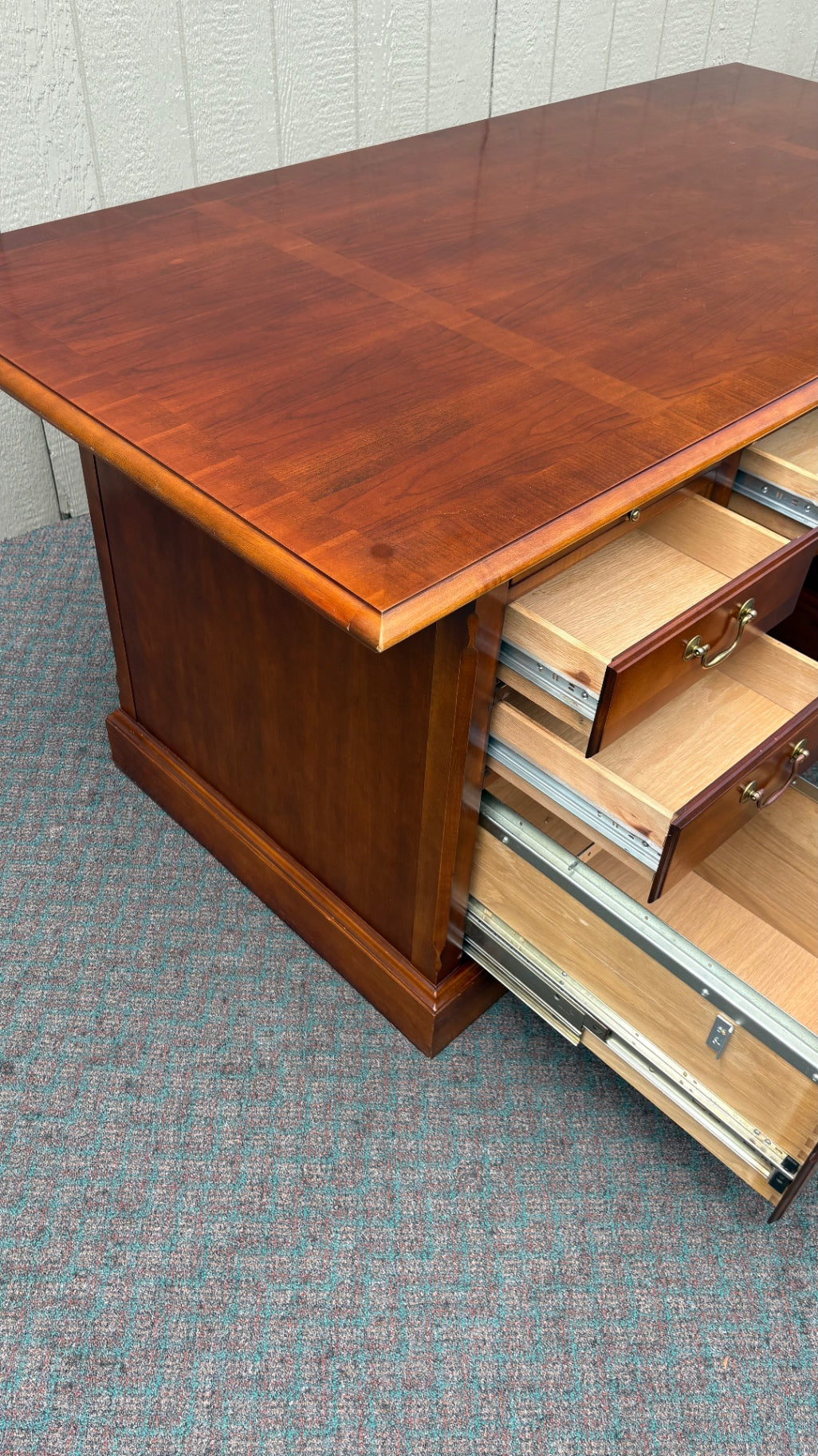 Stanley Cherry Executive Desk with Brass Hardware, 1990s