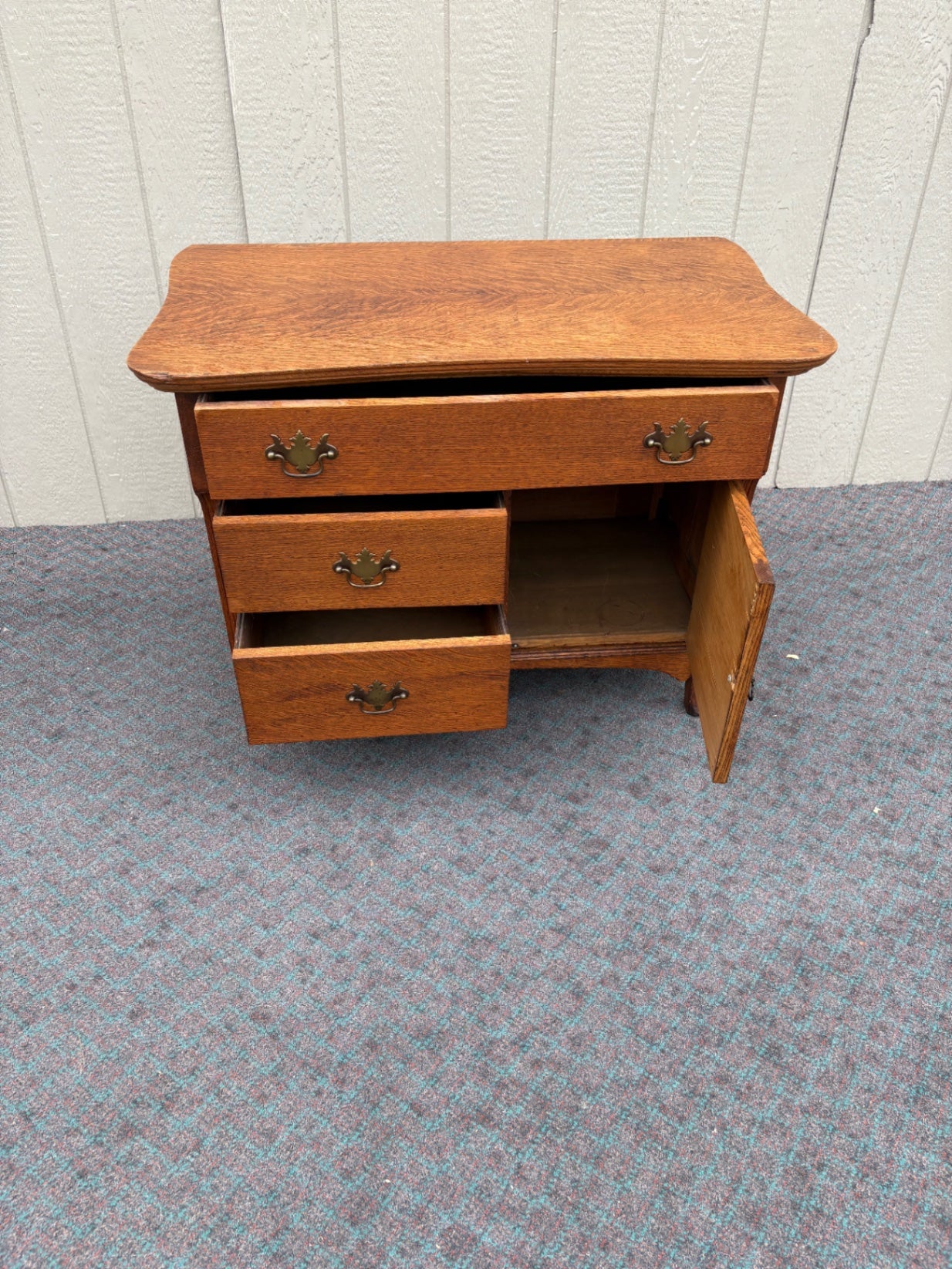 68017 Antique Oak Washstand with Drawers and Cabinet, Early 20th Century