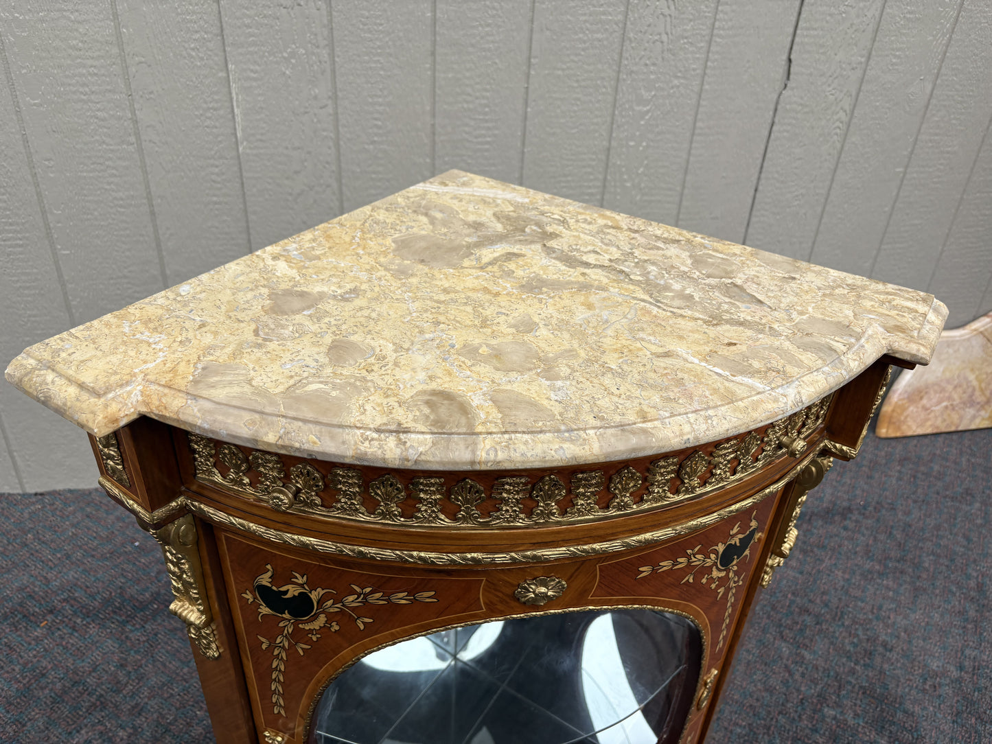 Elegant Marble Top Corner Cabinet with Ormolu Accents