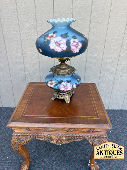 67792 Antique Gone with the Wind Lamp, Hand-Painted Floral Glass
