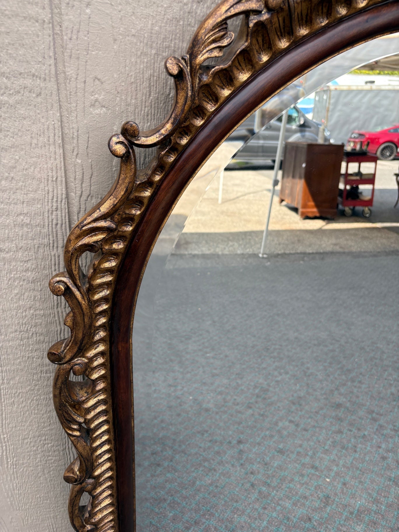 68102 Large Ornate Mahogany Wall Mirror with Gold Accents