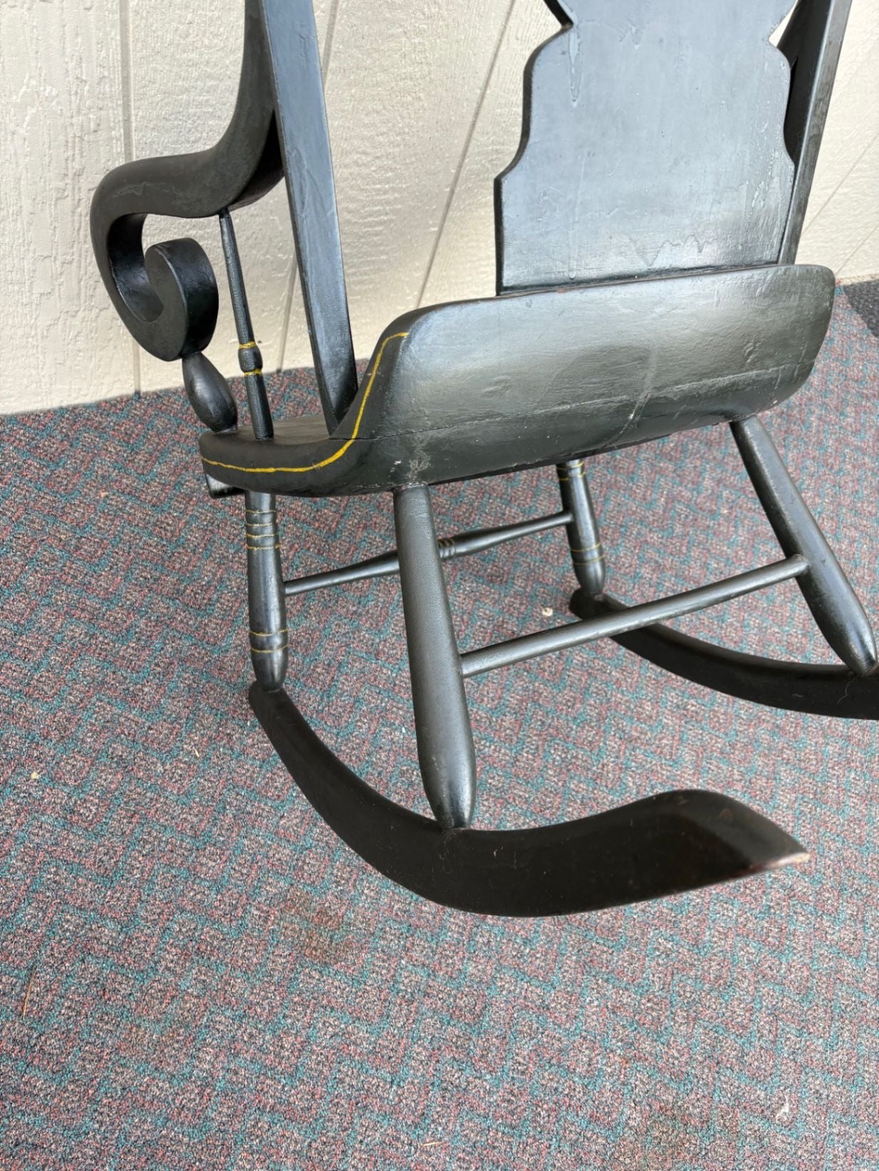 67519 Early 20th Century Hand-Painted Black Country Rocking Chair