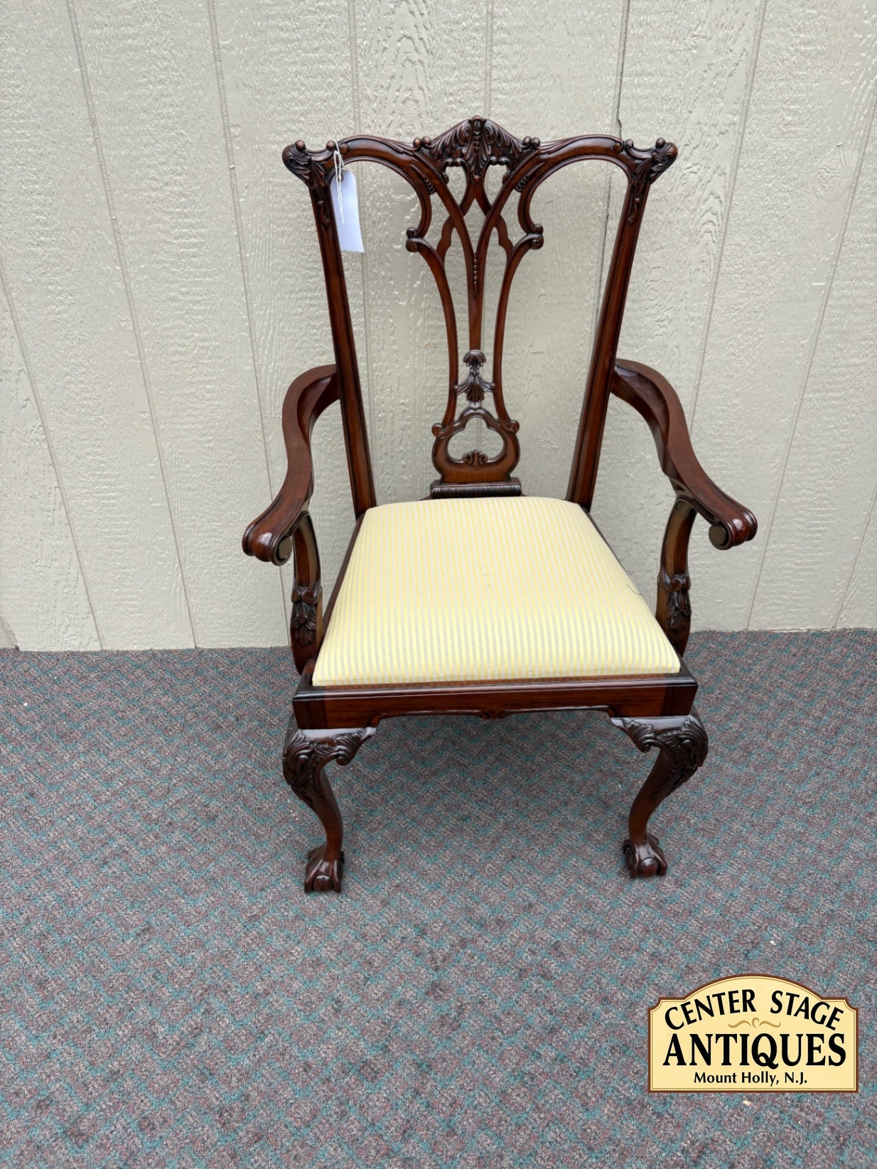 67637 Elegant Chippendale Style Mahogany Armchair with Carved Details