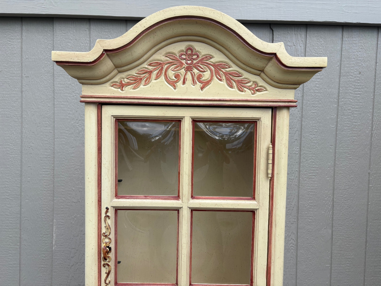 67860 Vintage French Country Curio Cabinet with Convex Glass Panels