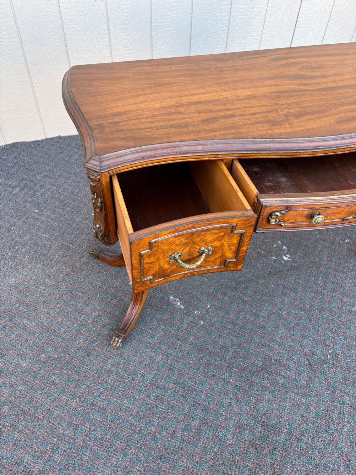 67433  Elegant Regency Style Mahogany Vanity Desk with Carved Details