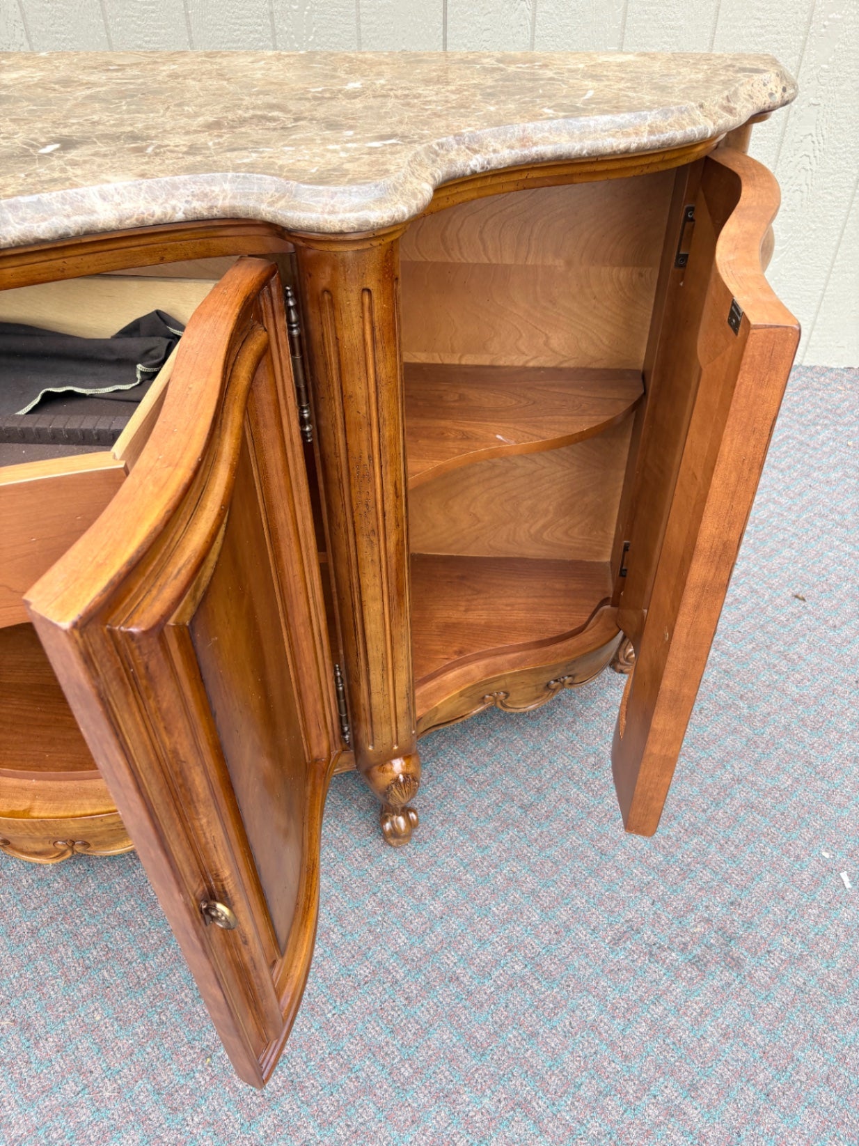Century French Provincial Marble Top Buffet in Rich Cherry Finish