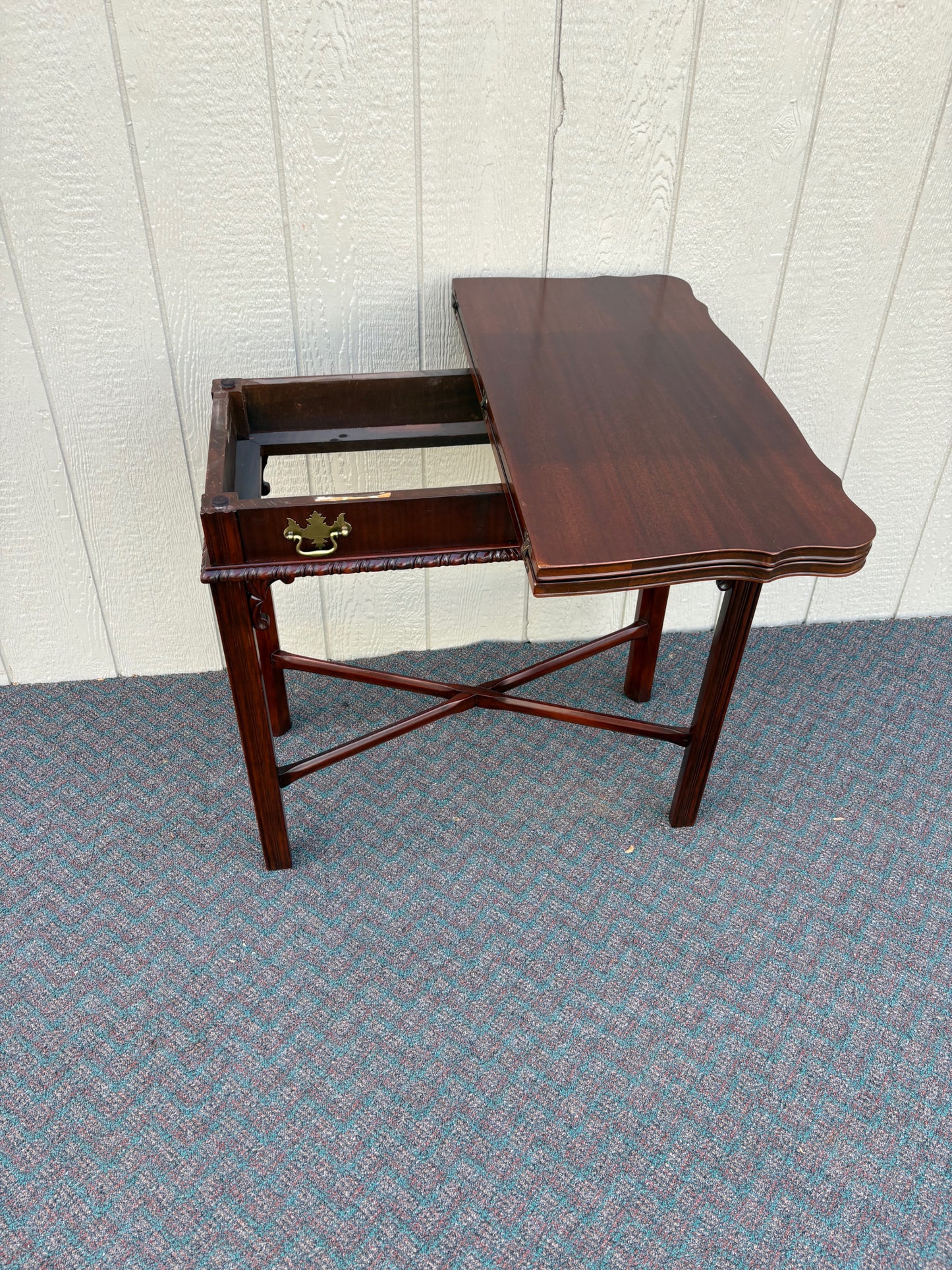 67745 Elegant Mahogany Flip Top Console Table with Brass Hardware