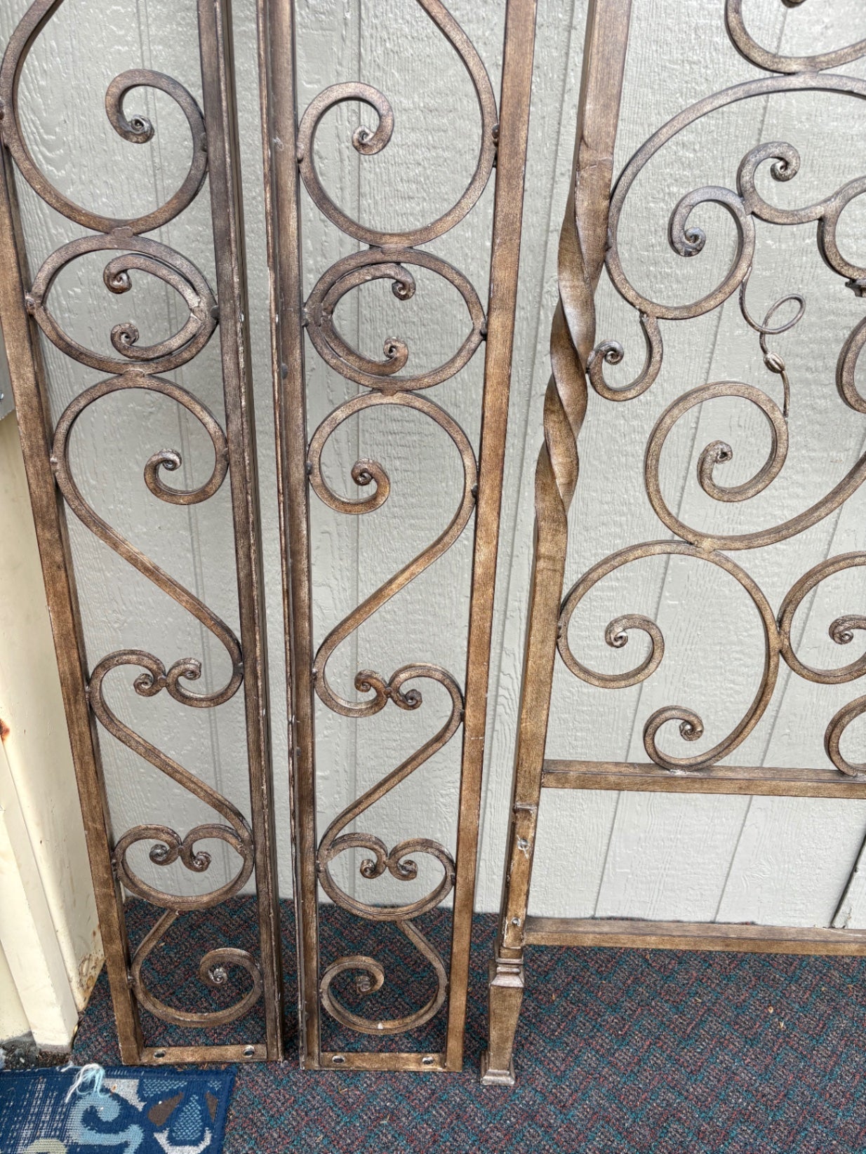 67711  Ornate Iron Scrollwork Queen Bed Frame with Twisted Posts