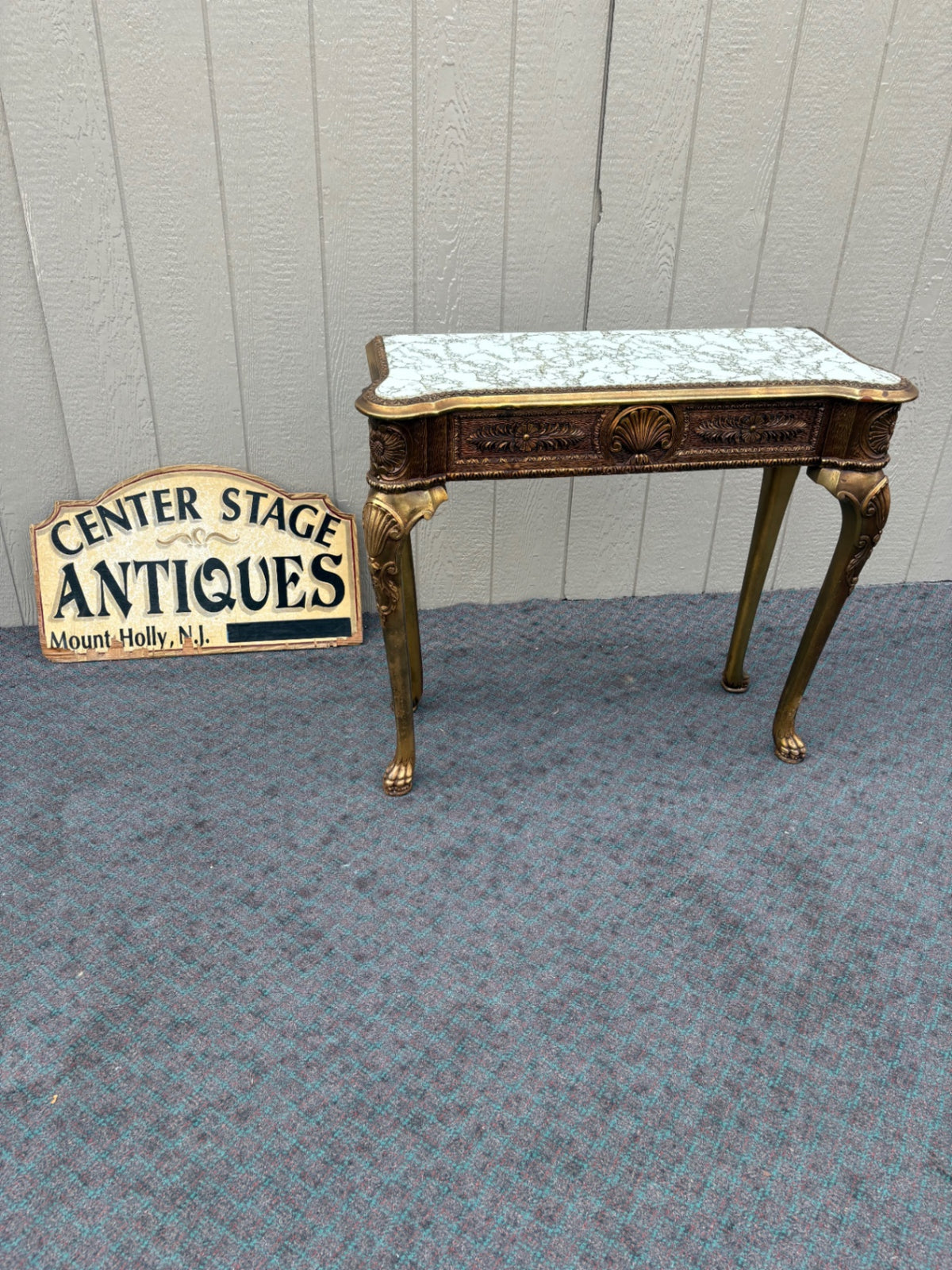68065 Ornate Gold Console Table with Marble Top, Vintage Style