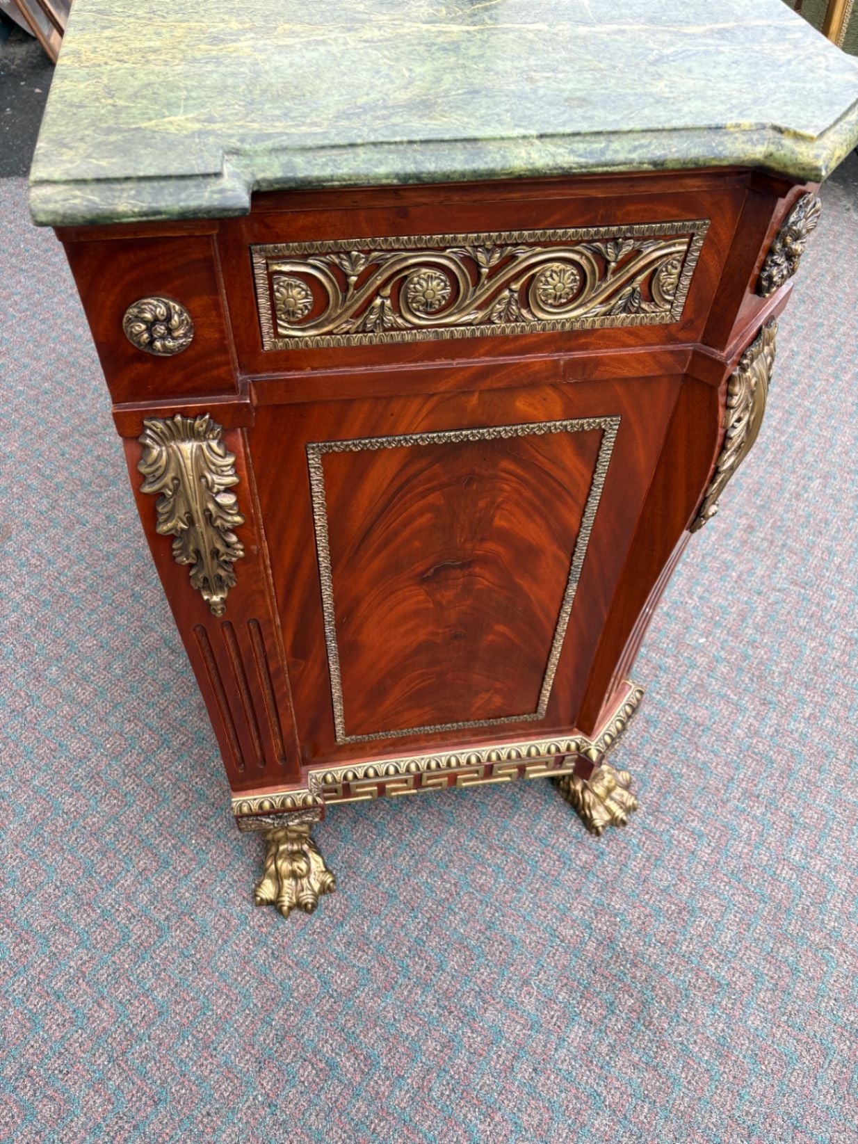 67521  Neoclassical Mahogany and Green Marble Sideboard with Claw Feet