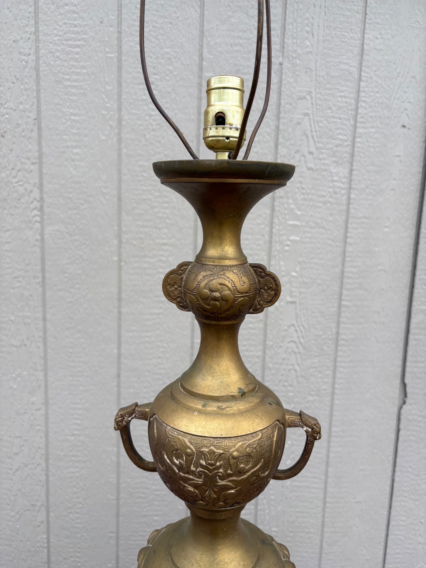 68108  Ornate Vintage Brass Table Lamp with Lion Paw Base