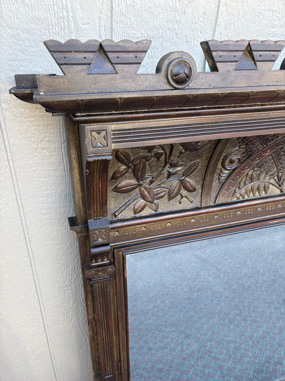 68138 Large Victorian Wall Mirror with Ornate Carved Wood Frame