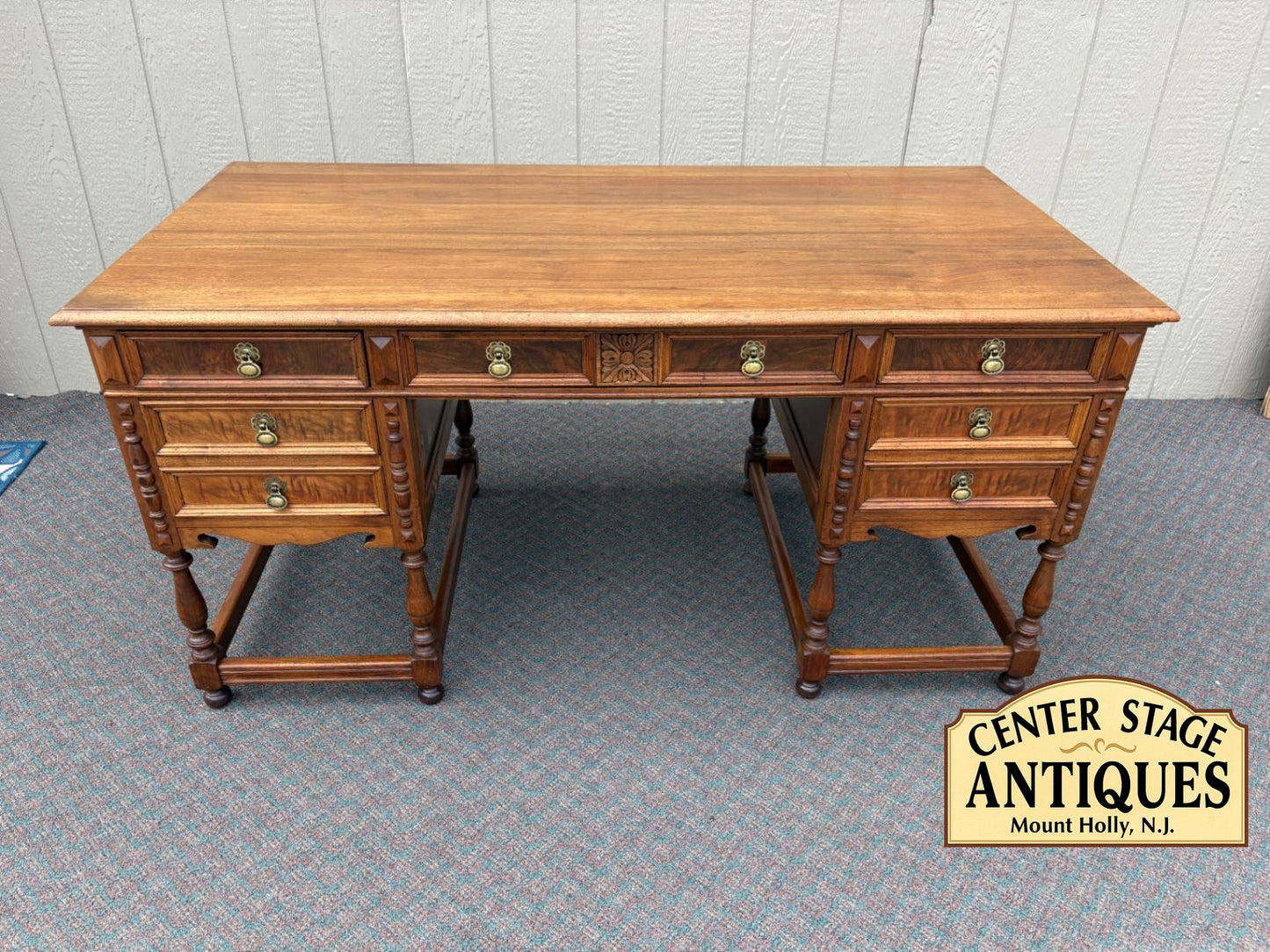 67611  Antique Executive Desk, Traditional Style in Solid Wood