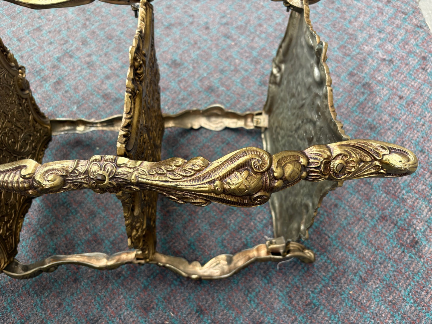 Ornate Victorian Three-Tier Cast Iron Plant Stand with Gold Finish