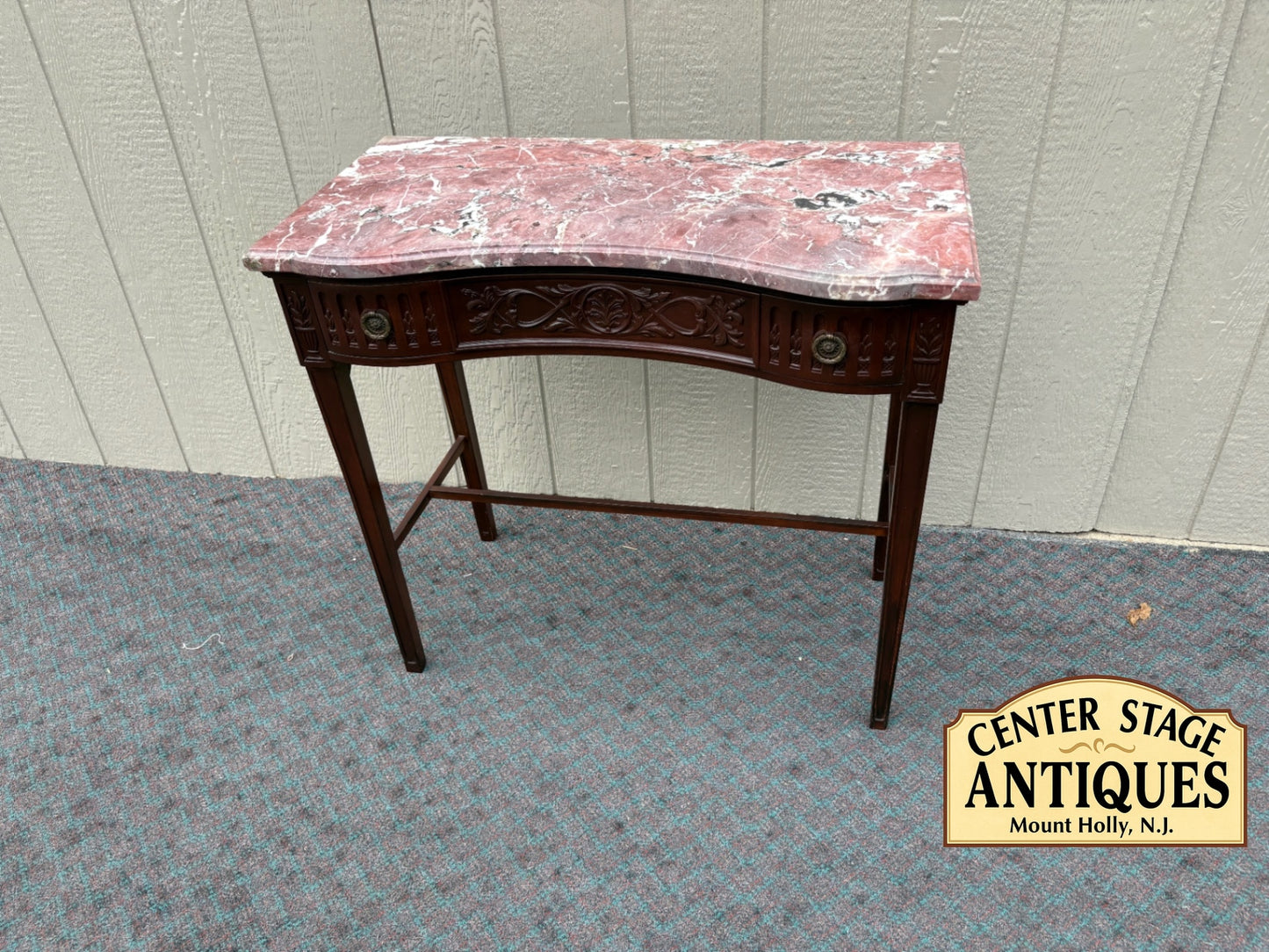 Antique Console Table with Marble Top and Carved Details