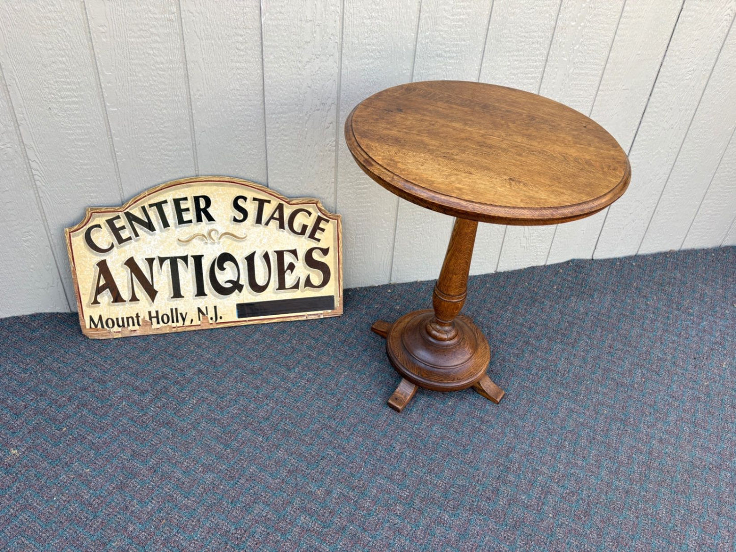 67691 Victorian Vintage Oak Pedestal Lamp Table with Turned Base