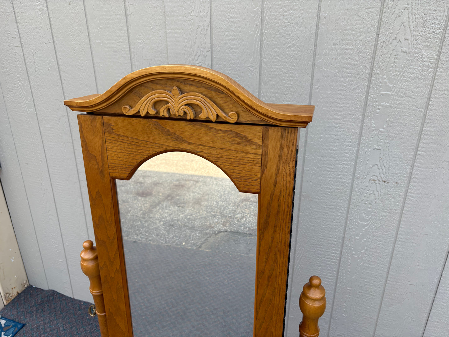 67715 Oak Cheval Mirror with Jewelry Storage, Traditional Style